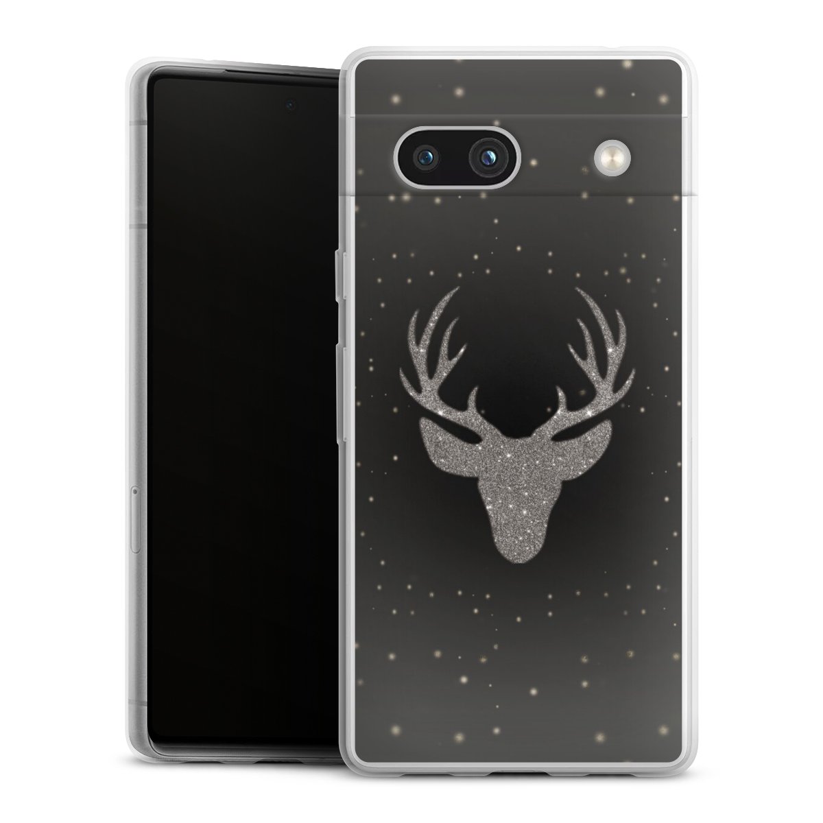 Google Pixel 7a Handy Slim Case extra dünn Silikon Handyhülle transparent Hülle Winter Deer Glitzer Silikon Slim Case