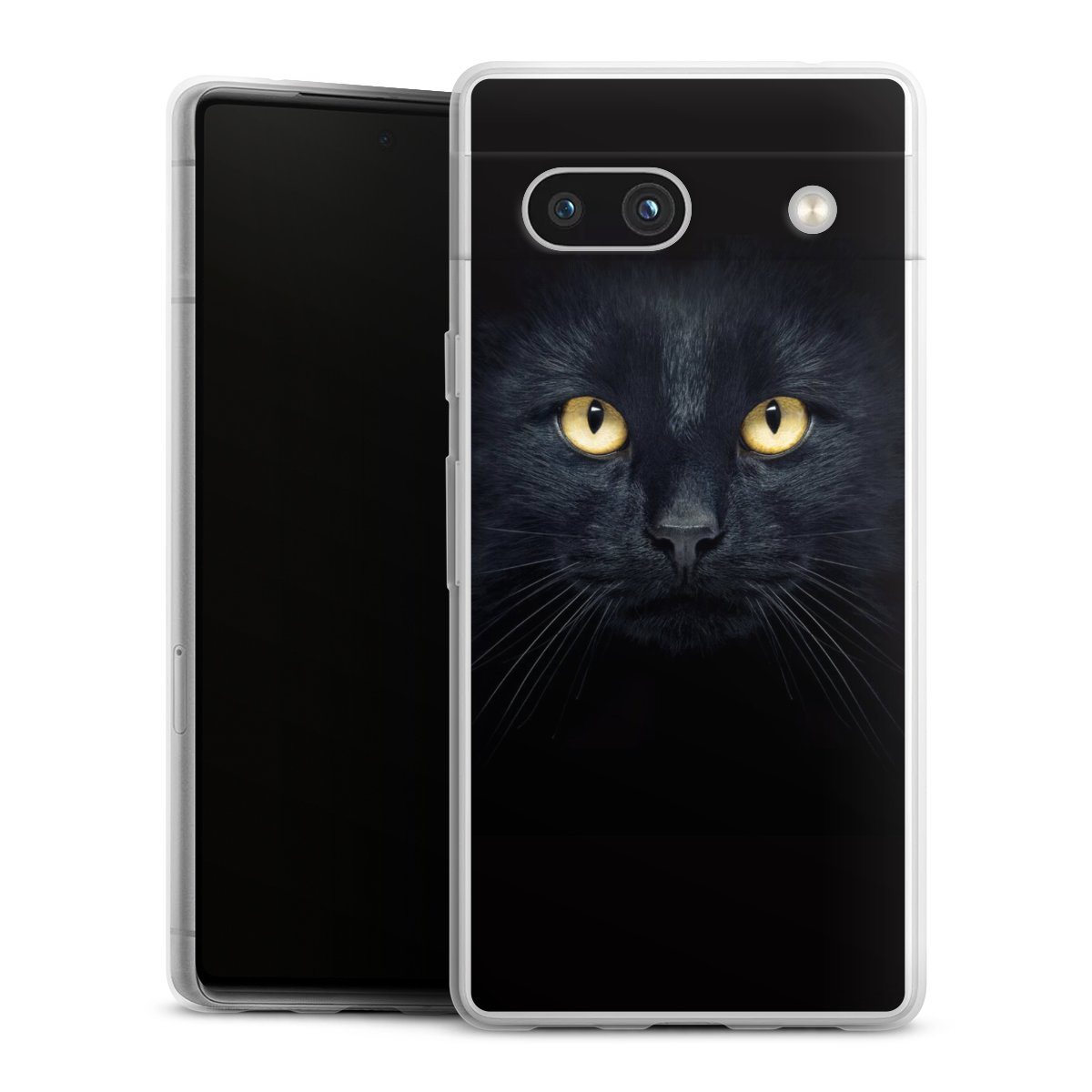 Google Pixel 7a Handy Slim Case extra dünn Silikon Handyhülle transparent Hülle Eye Cat Black Silikon Slim Case