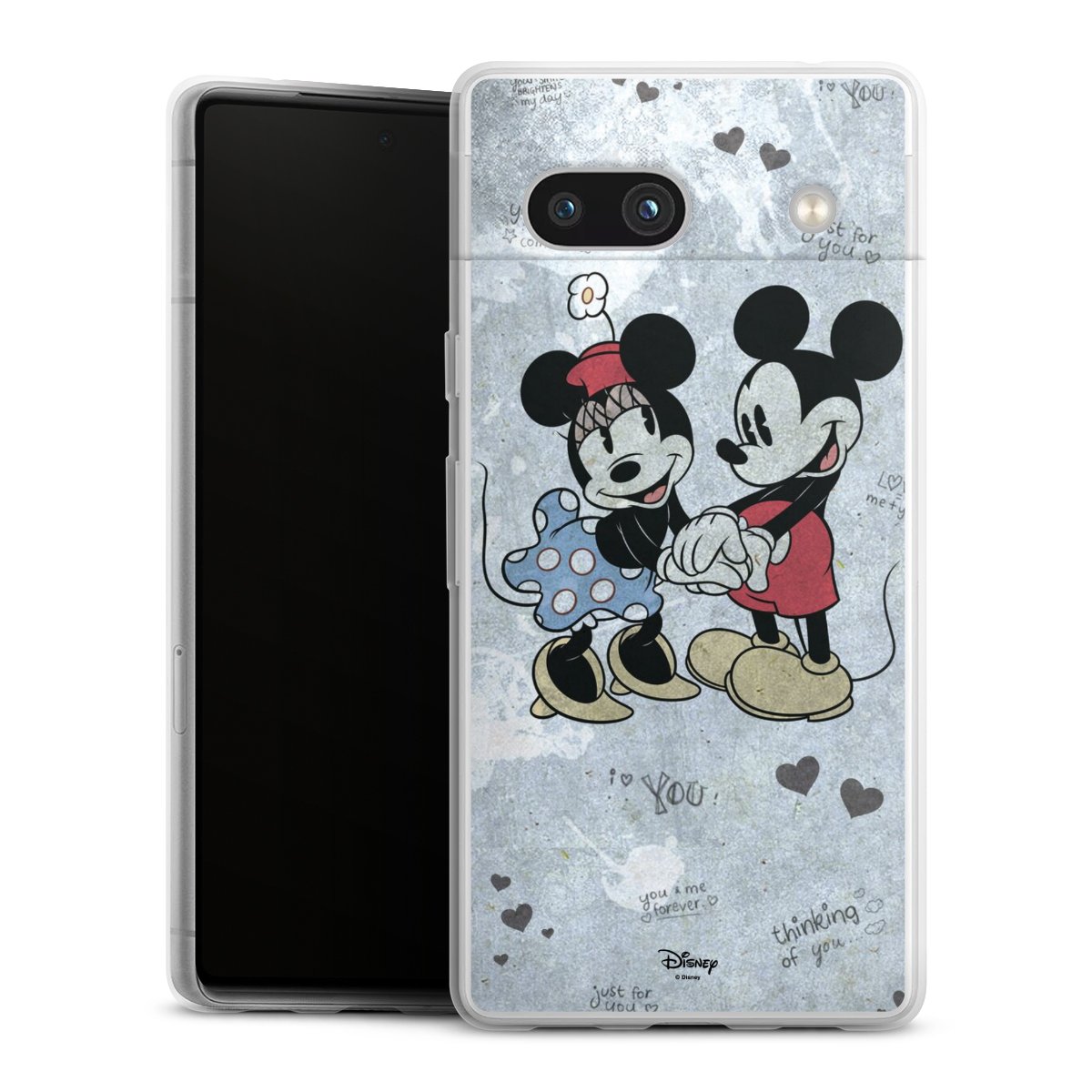 Google Pixel 7a Handy Slim Case extra dünn Silikon Handyhülle transparent Hülle Mickey & Minnie Mouse Vintage Disney Silikon Slim Case