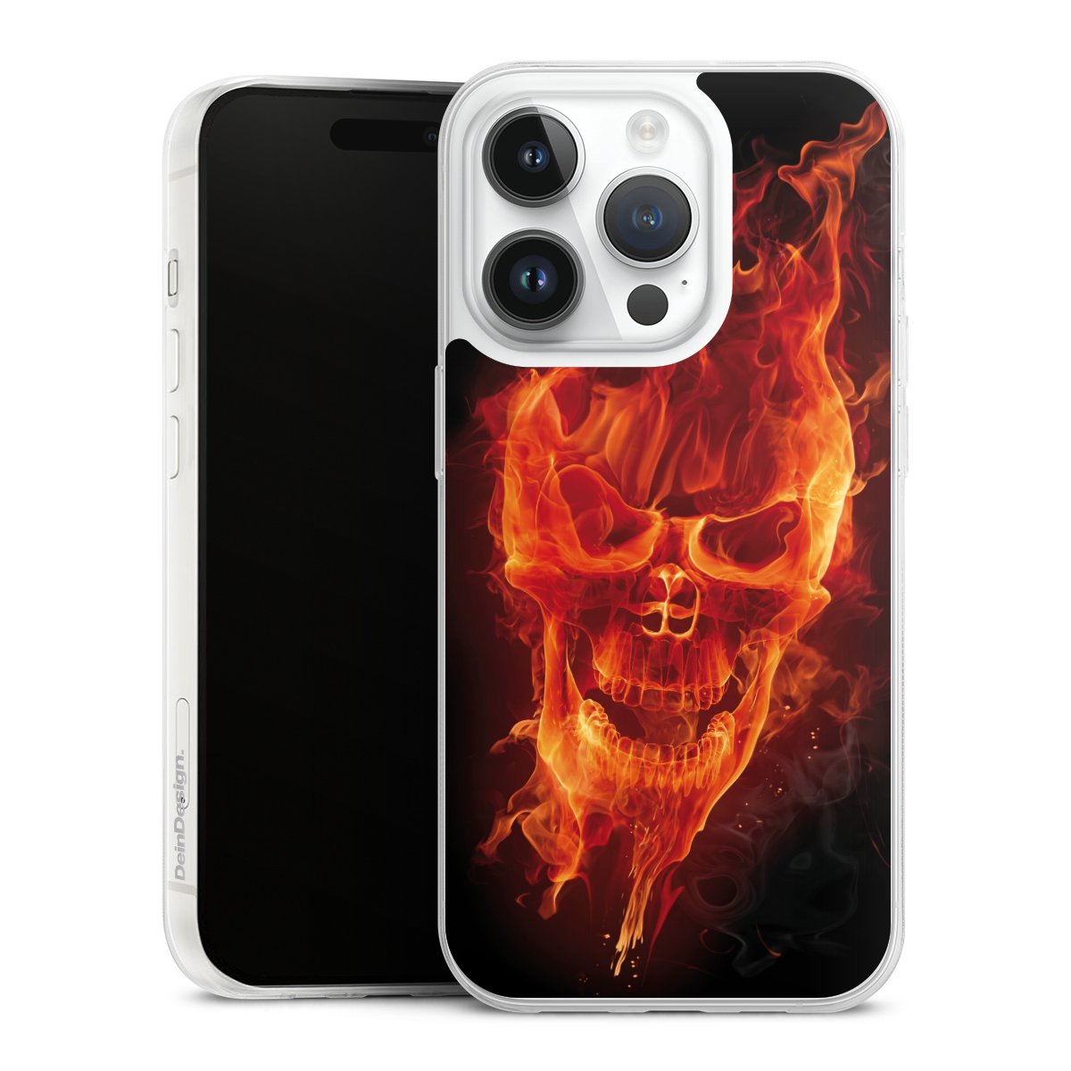 iPhone 14 Pro Handy Slim Case extra dünn Silikon Handyhülle transparent Hülle Totenkopf Skull Fire Silikon Slim Case