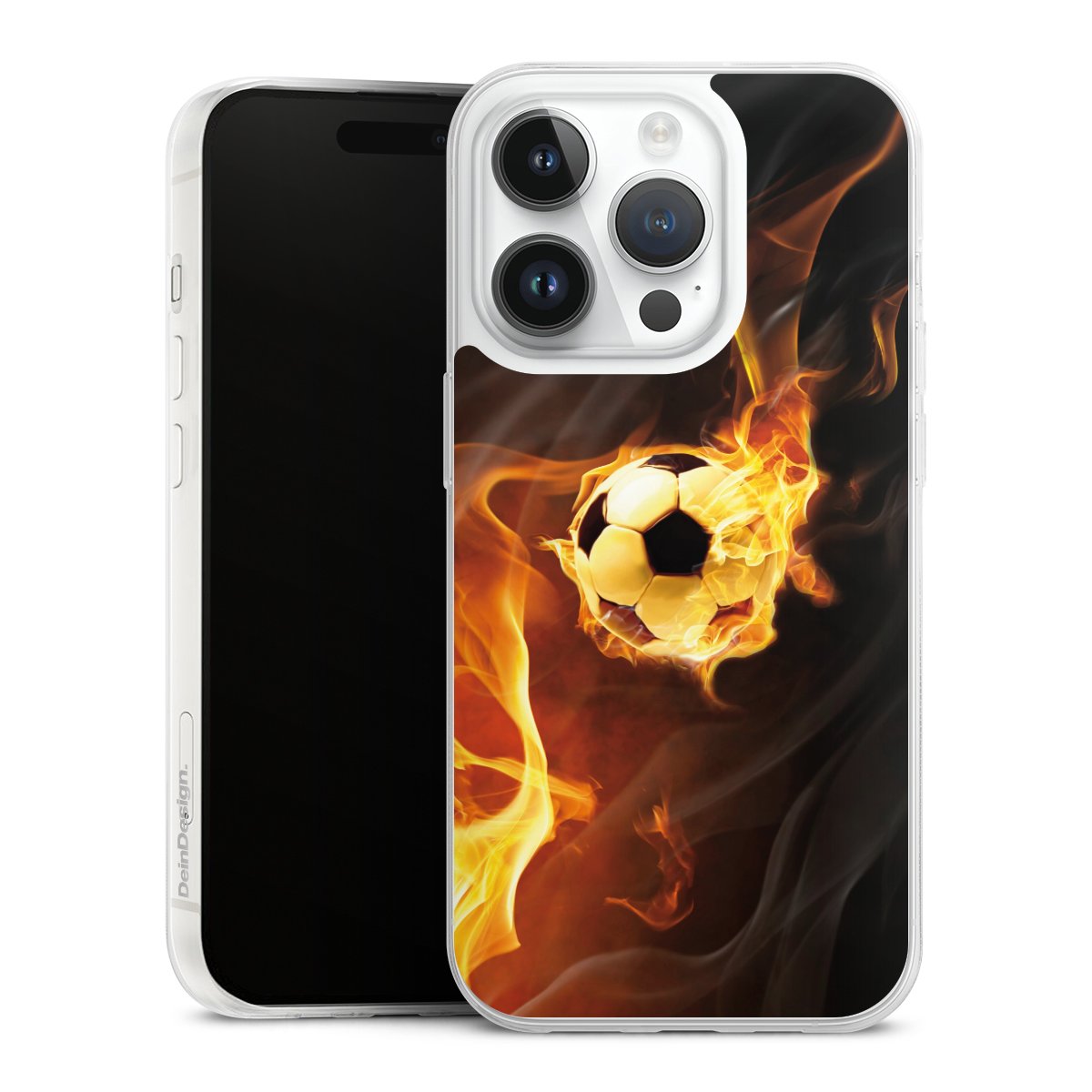 iPhone 14 Pro Handy Slim Case extra dünn Silikon Handyhülle transparent Hülle Ball Fire Soccer Silikon Slim Case