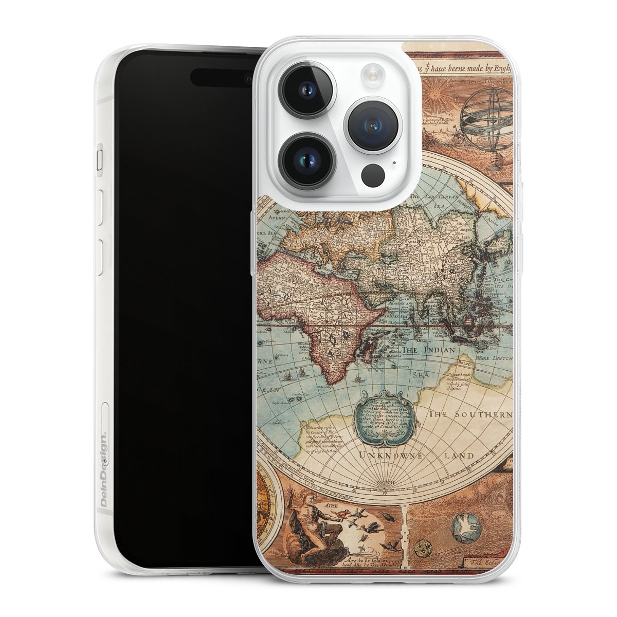 iPhone 14 Pro Handy Slim Case extra dünn Silikon Handyhülle transparent Hülle World Map Vintage Map Silikon Slim Case