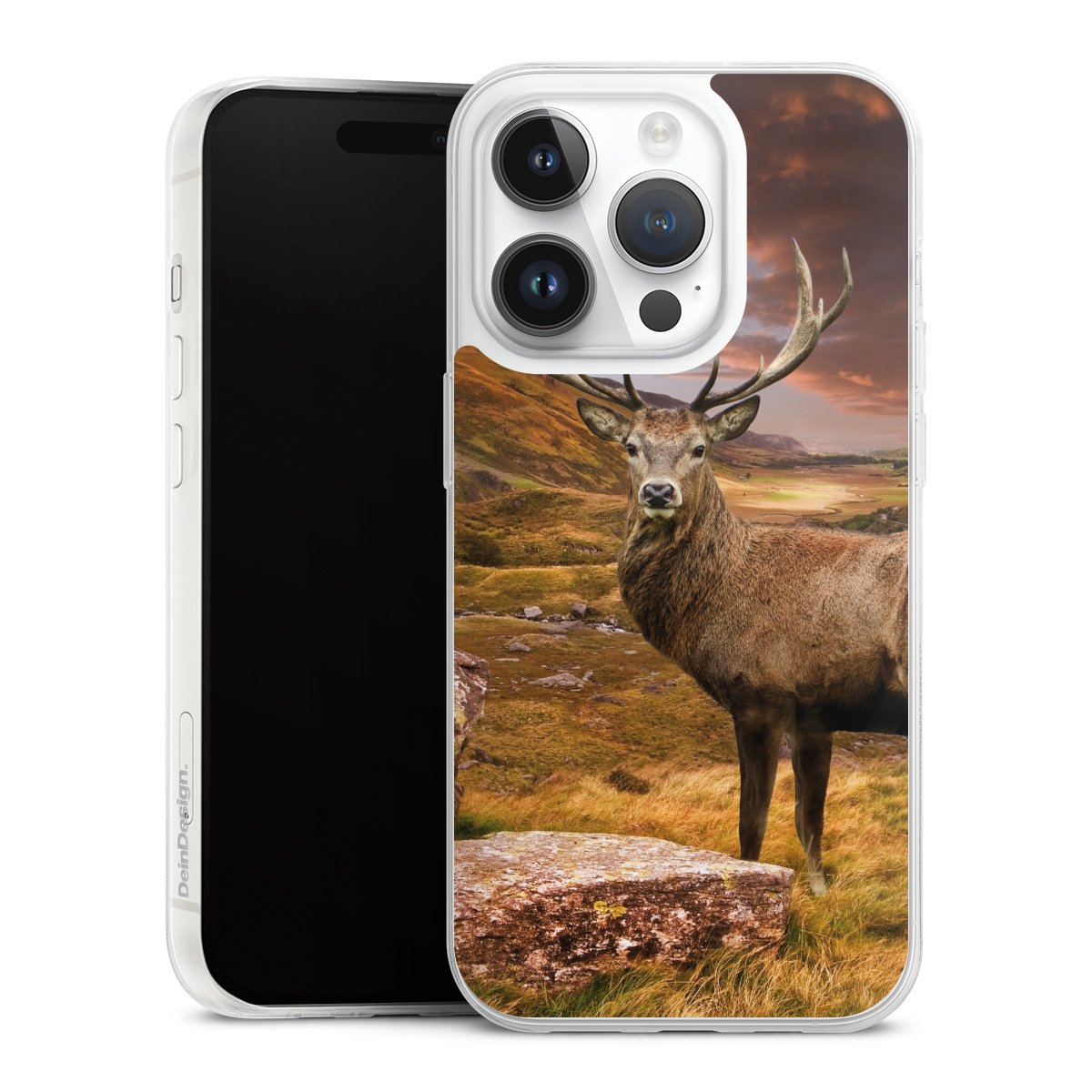 iPhone 14 Pro Handy Slim Case extra dünn Silikon Handyhülle transparent Hülle Meadow Mountain Deer Silikon Slim Case