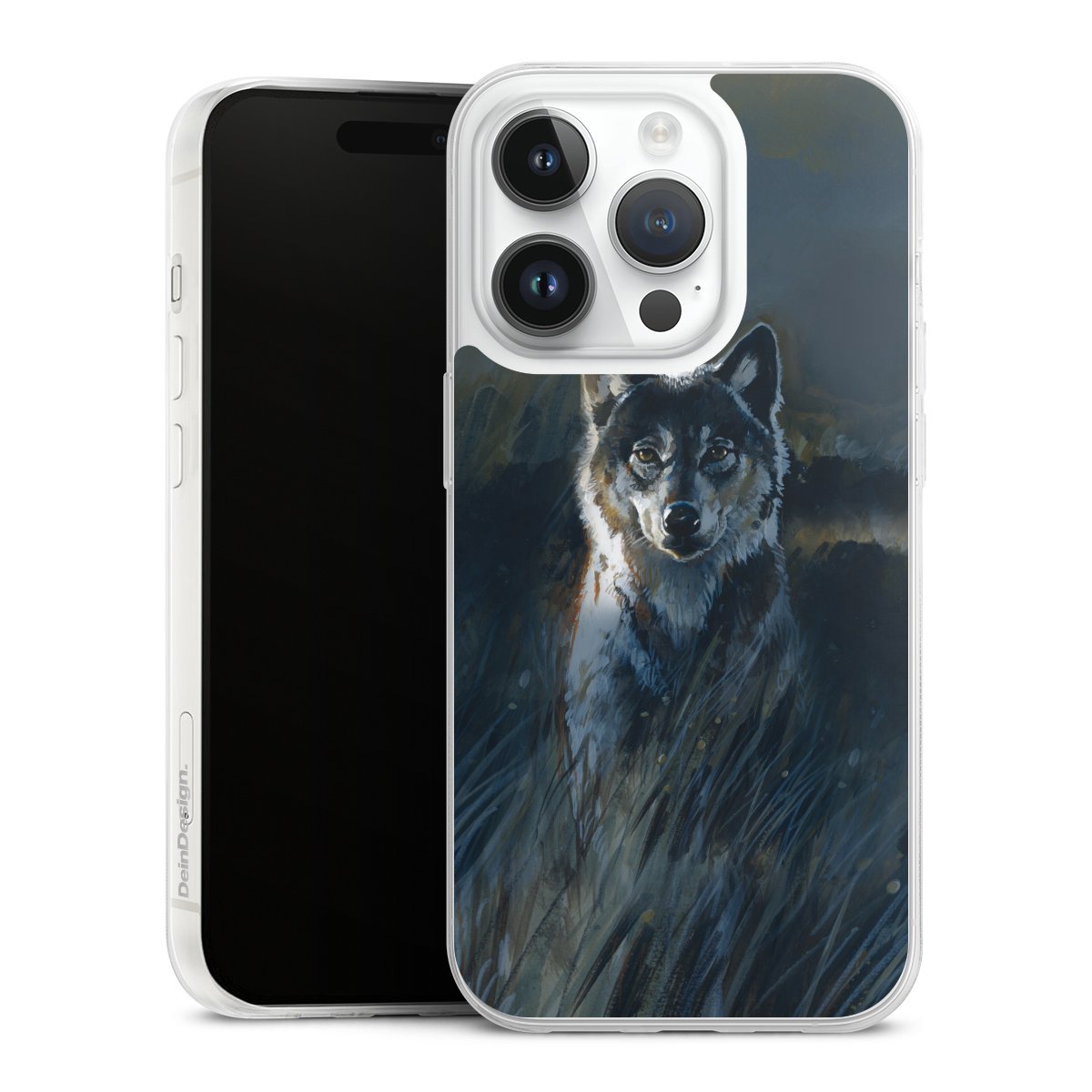 iPhone 14 Pro Handy Slim Case extra dünn Silikon Handyhülle transparent Hülle Nature Wolf Painting Silikon Slim Case