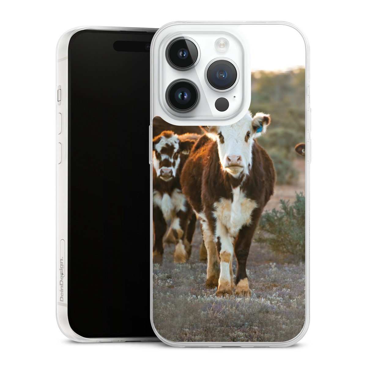 iPhone 14 Pro Handy Slim Case extra dünn Silikon Handyhülle transparent Hülle Cow Farmer Calf Silikon Slim Case