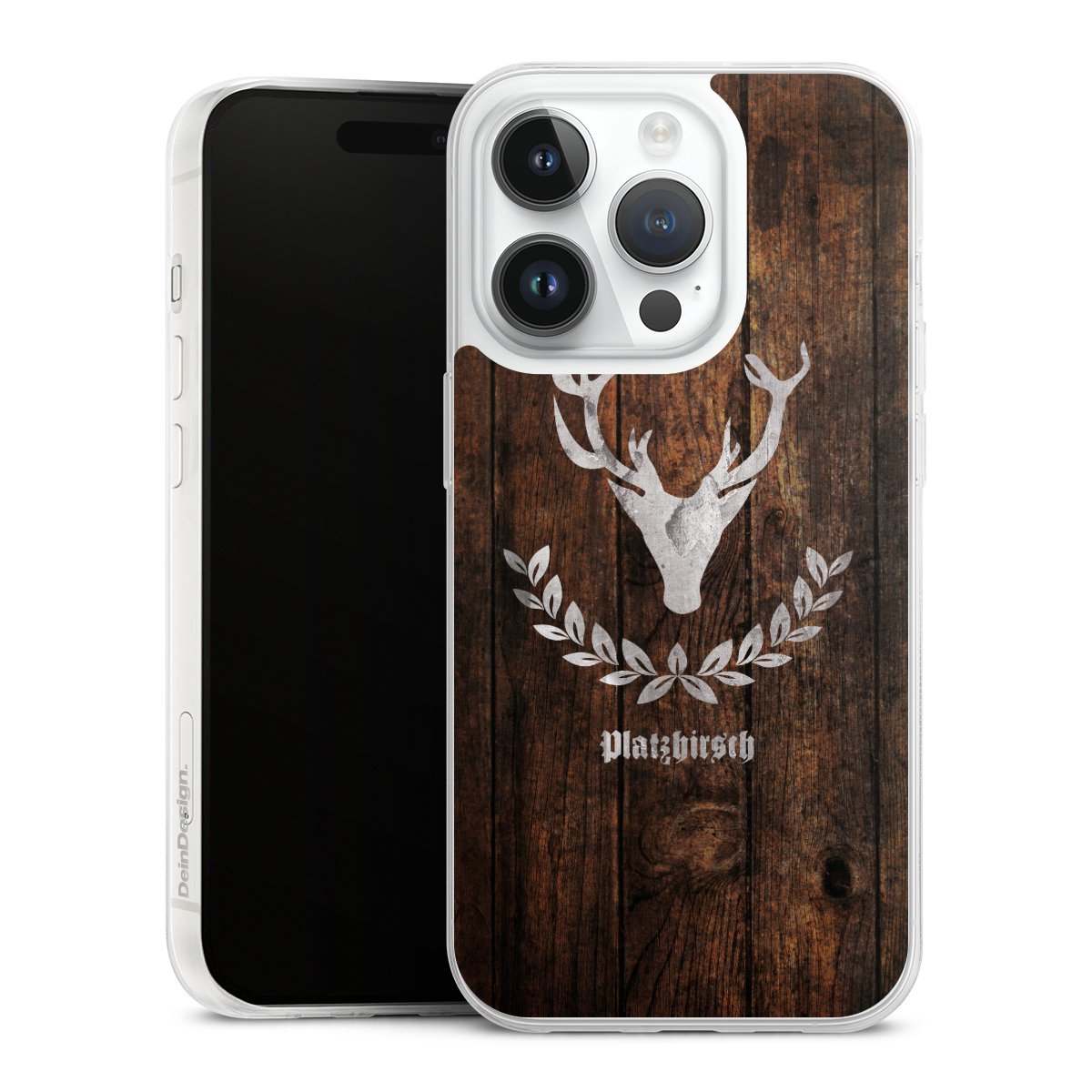 iPhone 14 Pro Handy Slim Case extra dünn Silikon Handyhülle transparent Hülle Deer Wood Wooden Look Silikon Slim Case