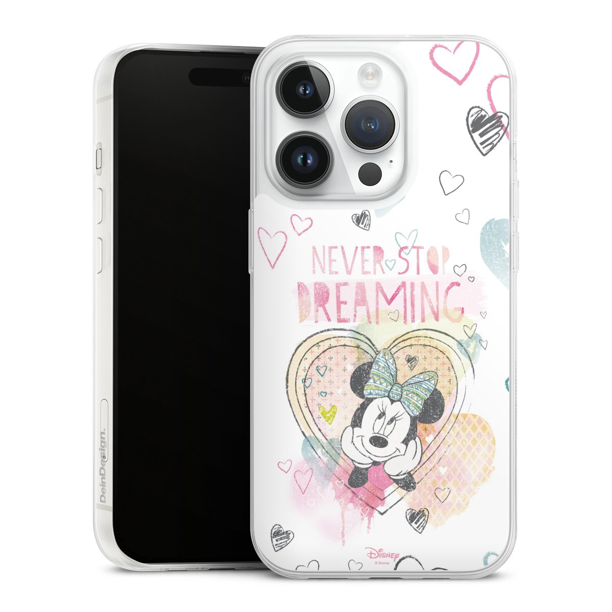 iPhone 14 Pro Handy Slim Case extra dünn Silikon Handyhülle transparent Hülle Disney Official Licensed Product Minnie Mouse Silikon Slim Case