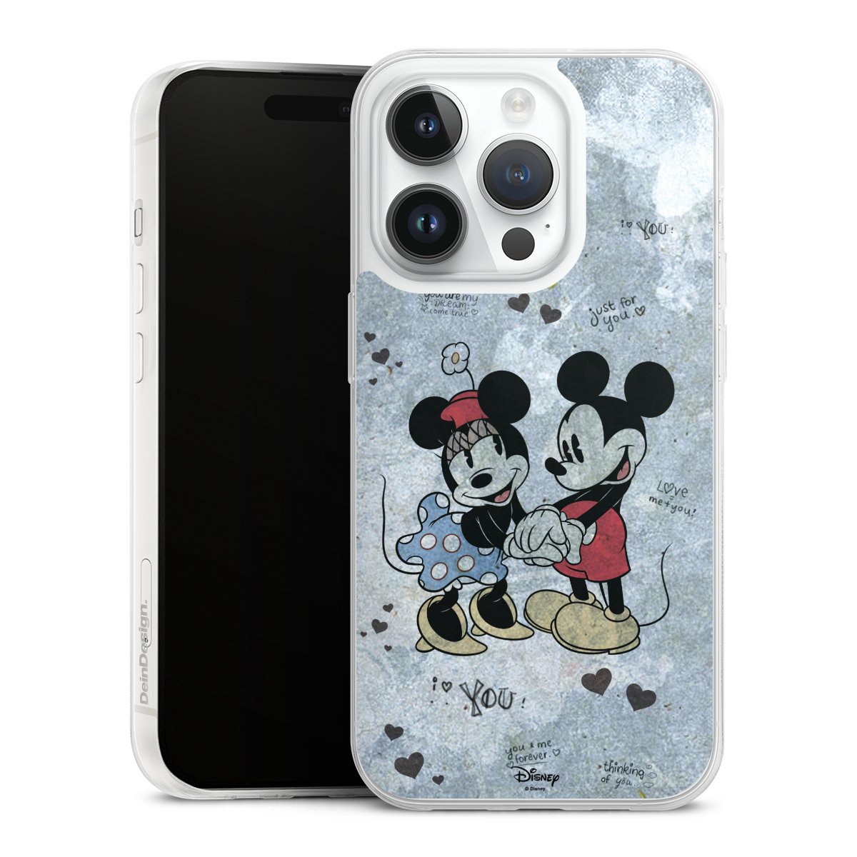 iPhone 14 Pro Handy Slim Case extra dünn Silikon Handyhülle transparent Hülle Mickey & Minnie Mouse Vintage Disney Silikon Slim Case