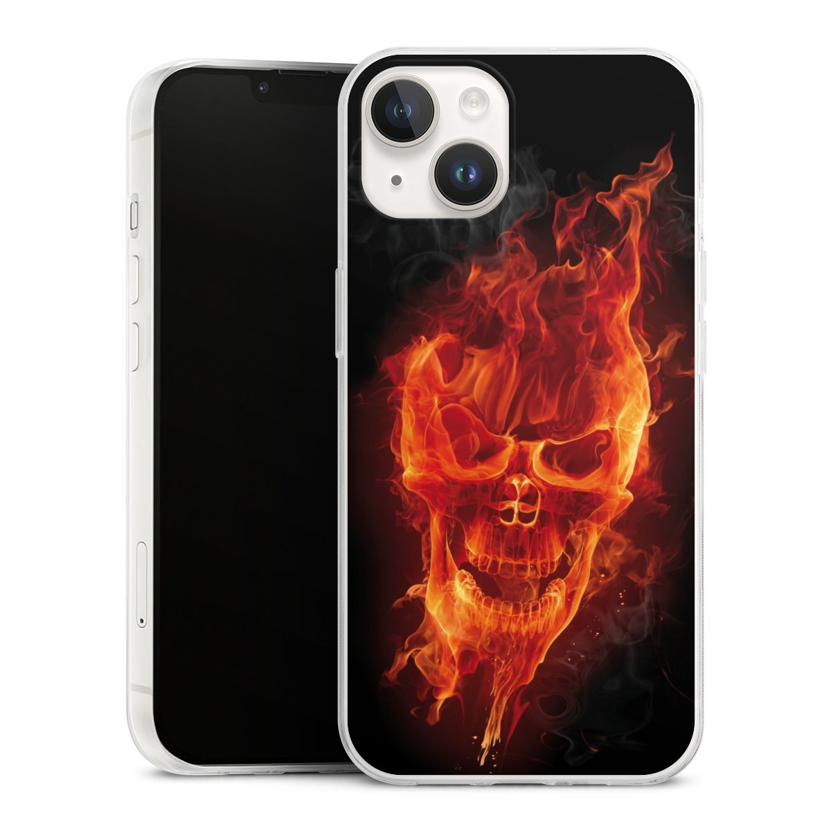 iPhone 14 Handy Slim Case extra dünn Silikon Handyhülle transparent Hülle Totenkopf Skull Fire Silikon Slim Case