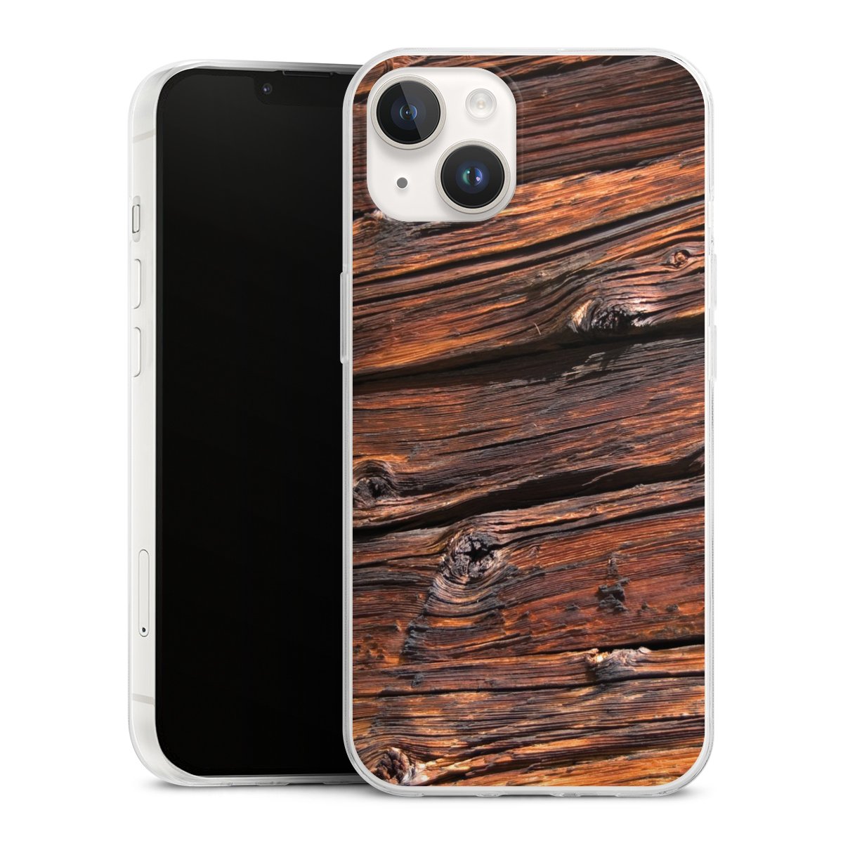 iPhone 14 Handy Slim Case extra dünn Silikon Handyhülle transparent Hülle Beams Wooden Look Wood Silikon Slim Case