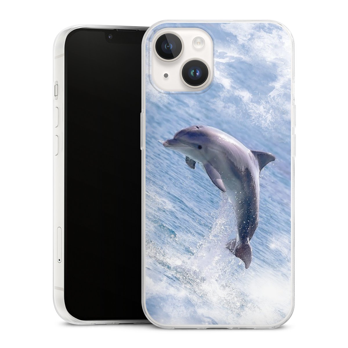 iPhone 14 Handy Slim Case extra dünn Silikon Handyhülle transparent Hülle Dolphin Ocean Wale Silikon Slim Case