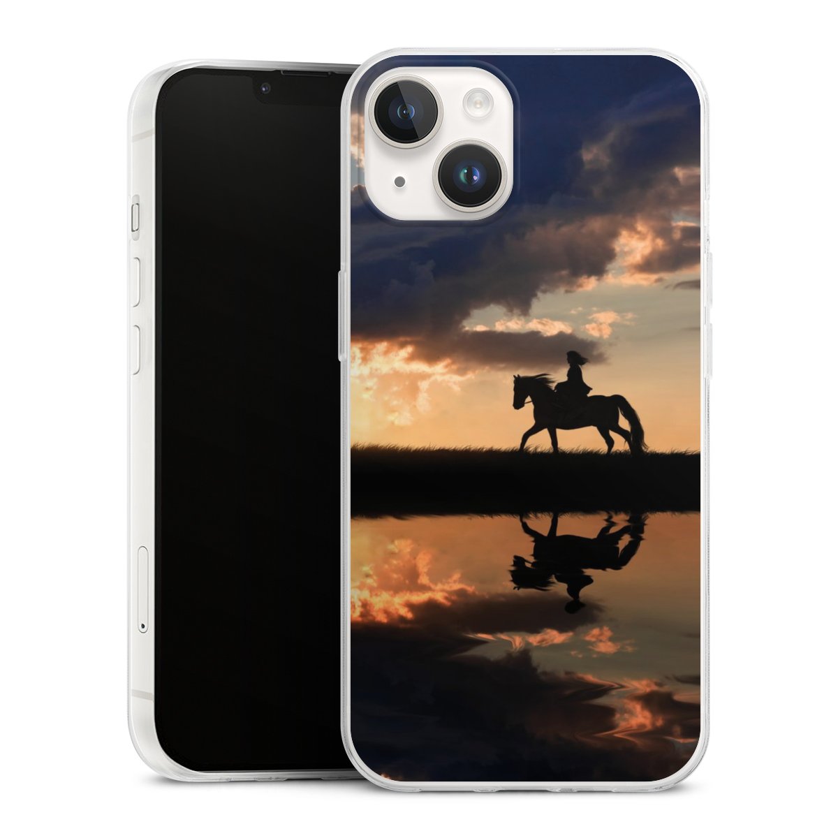 iPhone 14 Handy Slim Case extra dünn Silikon Handyhülle transparent Hülle Horse Sunset Horseback Riding Silikon Slim Case