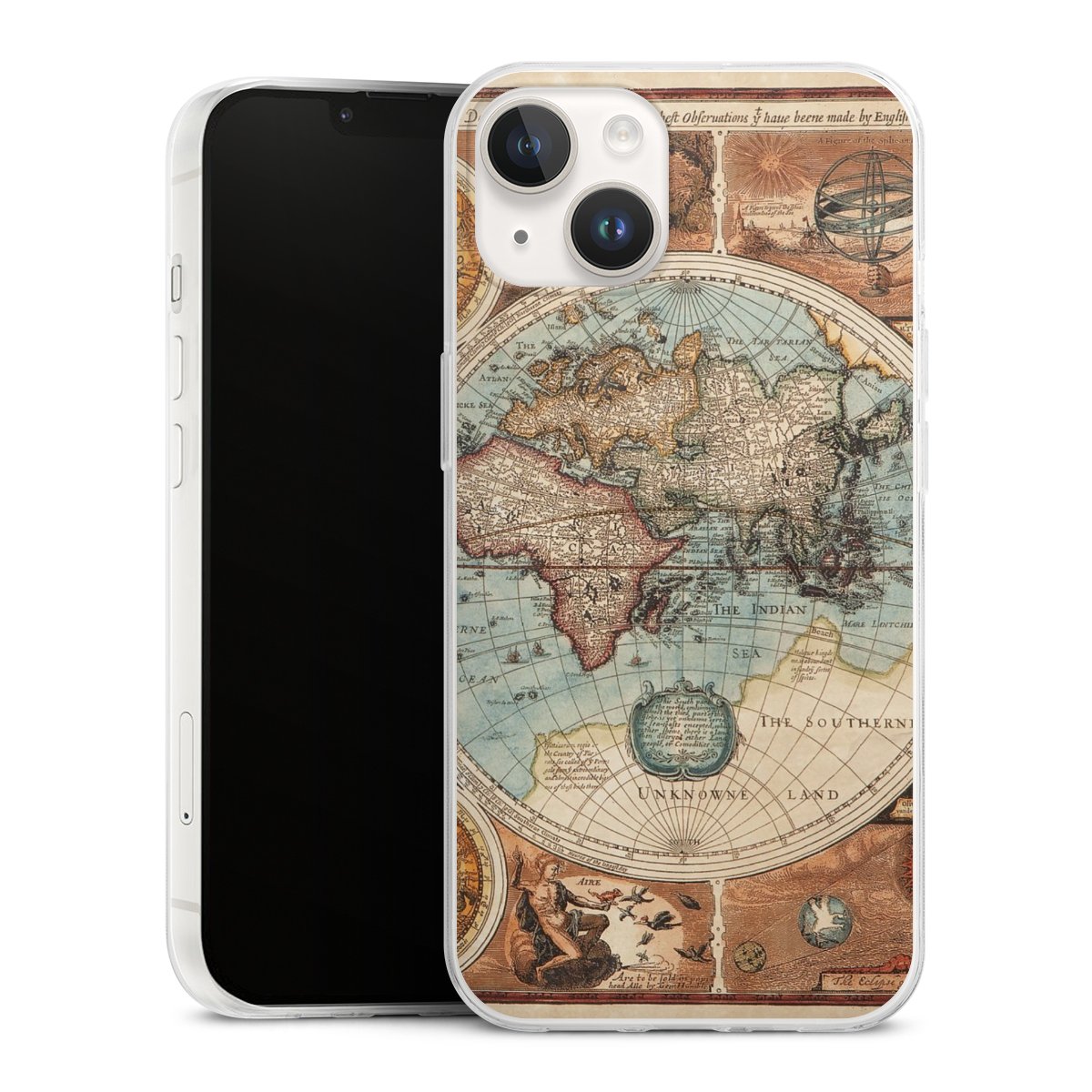 iPhone 14 Handy Slim Case extra dünn Silikon Handyhülle transparent Hülle World Map Vintage Map Silikon Slim Case