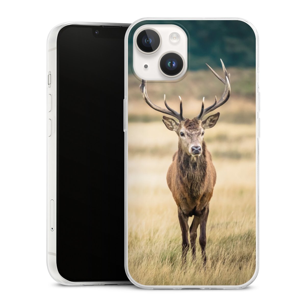 iPhone 14 Handy Slim Case extra dünn Silikon Handyhülle transparent Hülle Deer Meadow Forrest Silikon Slim Case