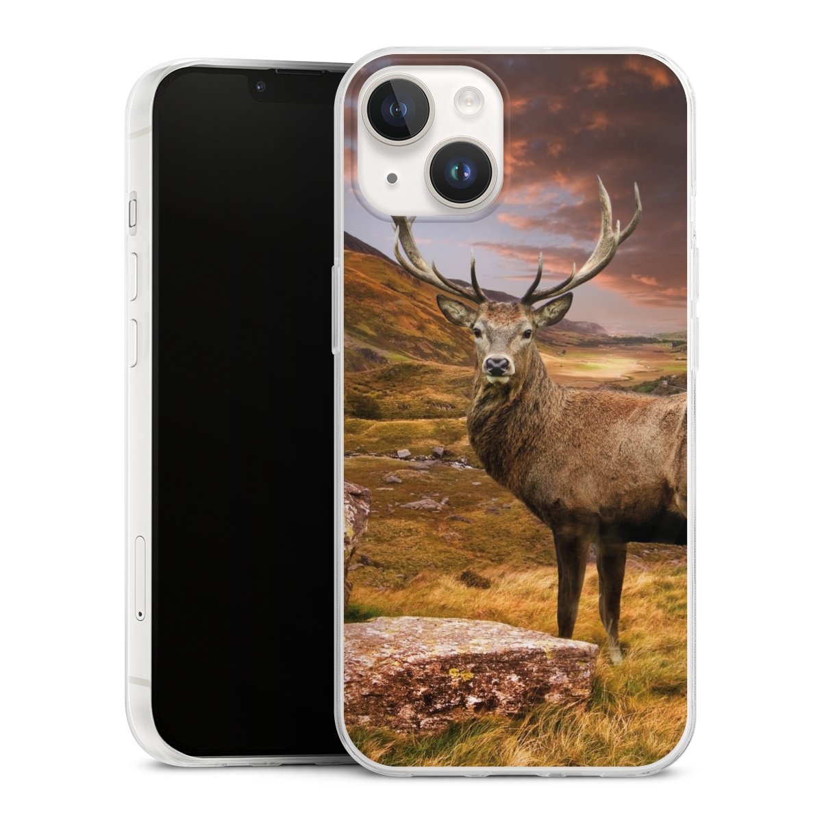 iPhone 14 Handy Slim Case extra dünn Silikon Handyhülle transparent Hülle Meadow Mountain Deer Silikon Slim Case