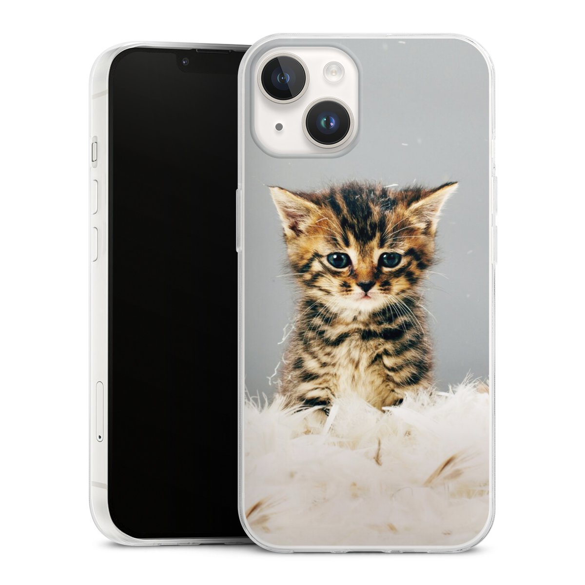 iPhone 14 Handy Slim Case extra dünn Silikon Handyhülle transparent Hülle Cat Feather Pet Silikon Slim Case