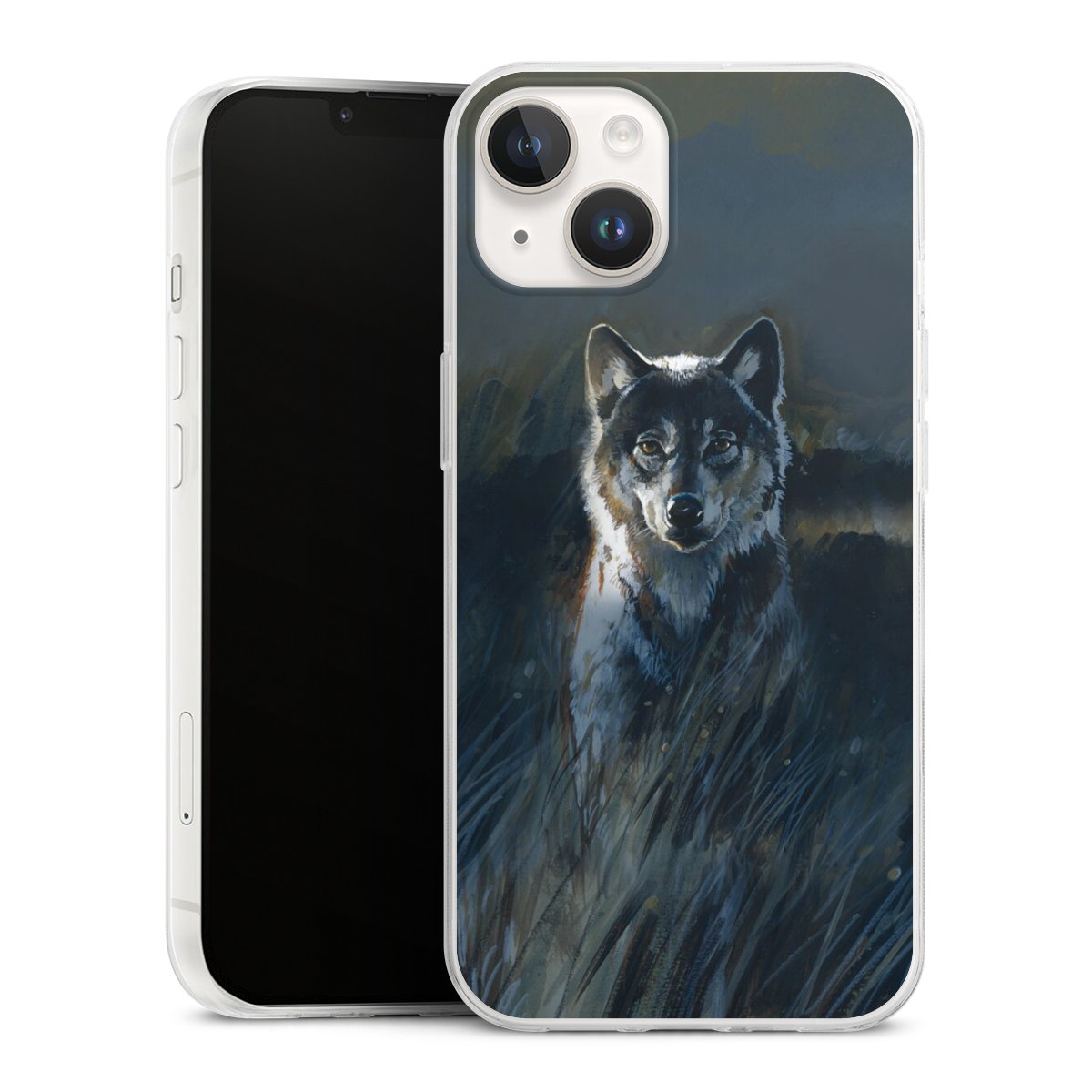 iPhone 14 Handy Slim Case extra dünn Silikon Handyhülle transparent Hülle Nature Wolf Painting Silikon Slim Case