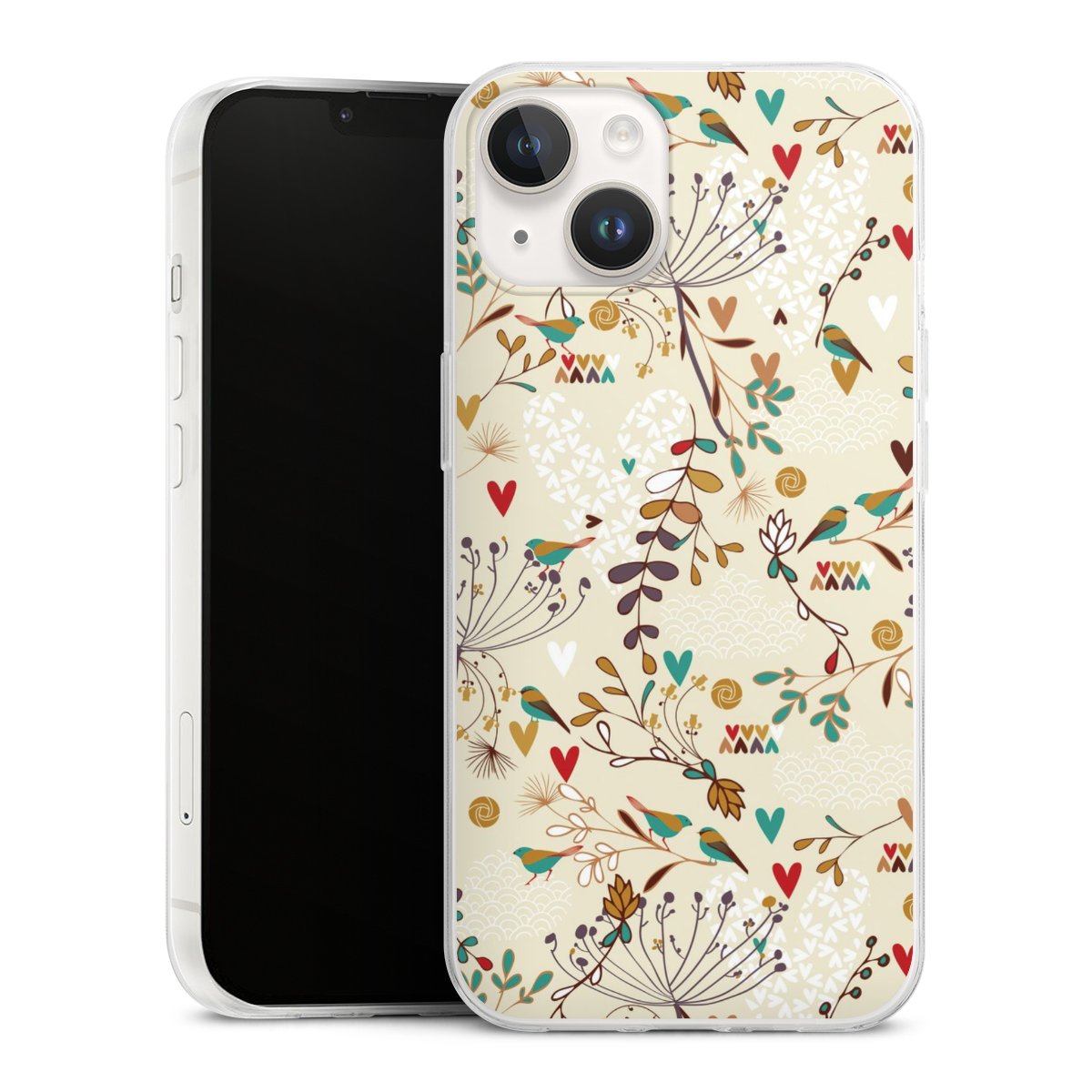 iPhone 14 Handy Slim Case extra dünn Silikon Handyhülle transparent Hülle Bird Flowers Retro Silikon Slim Case