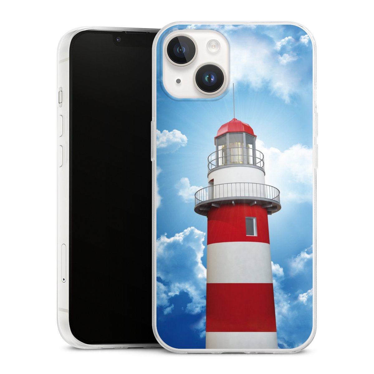 iPhone 14 Handy Slim Case extra dünn Silikon Handyhülle transparent Hülle Lighthouse Sky Cloud Silikon Slim Case