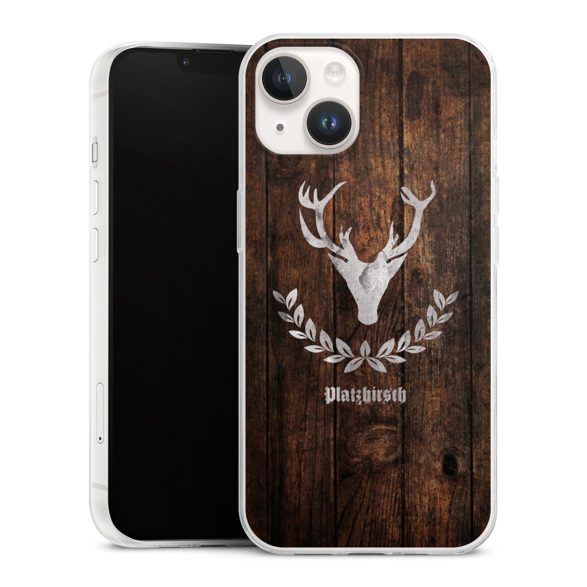 iPhone 14 Handy Slim Case extra dünn Silikon Handyhülle transparent Hülle Deer Wood Wooden Look Silikon Slim Case