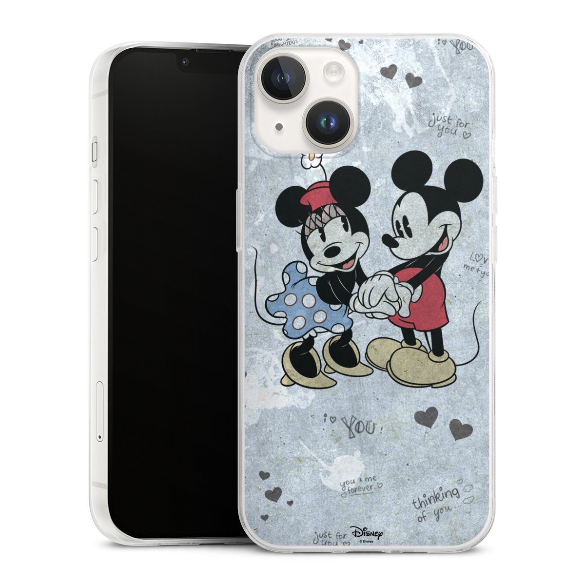 iPhone 14 Handy Slim Case extra dünn Silikon Handyhülle transparent Hülle Mickey & Minnie Mouse Vintage Disney Silikon Slim Case