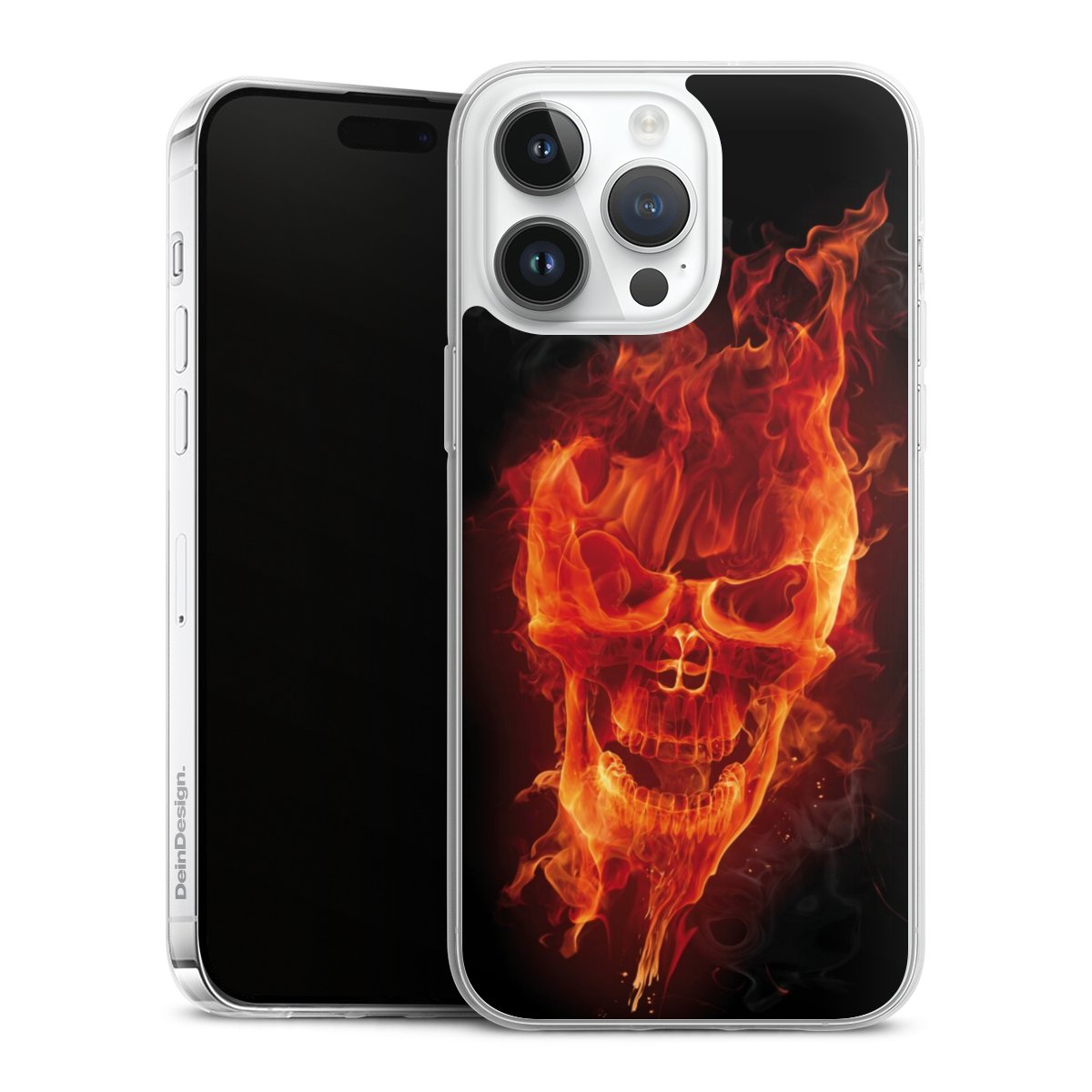 iPhone 14 Pro Max Handy Slim Case extra dünn Silikon Handyhülle transparent Hülle Totenkopf Skull Fire Silikon Slim Case