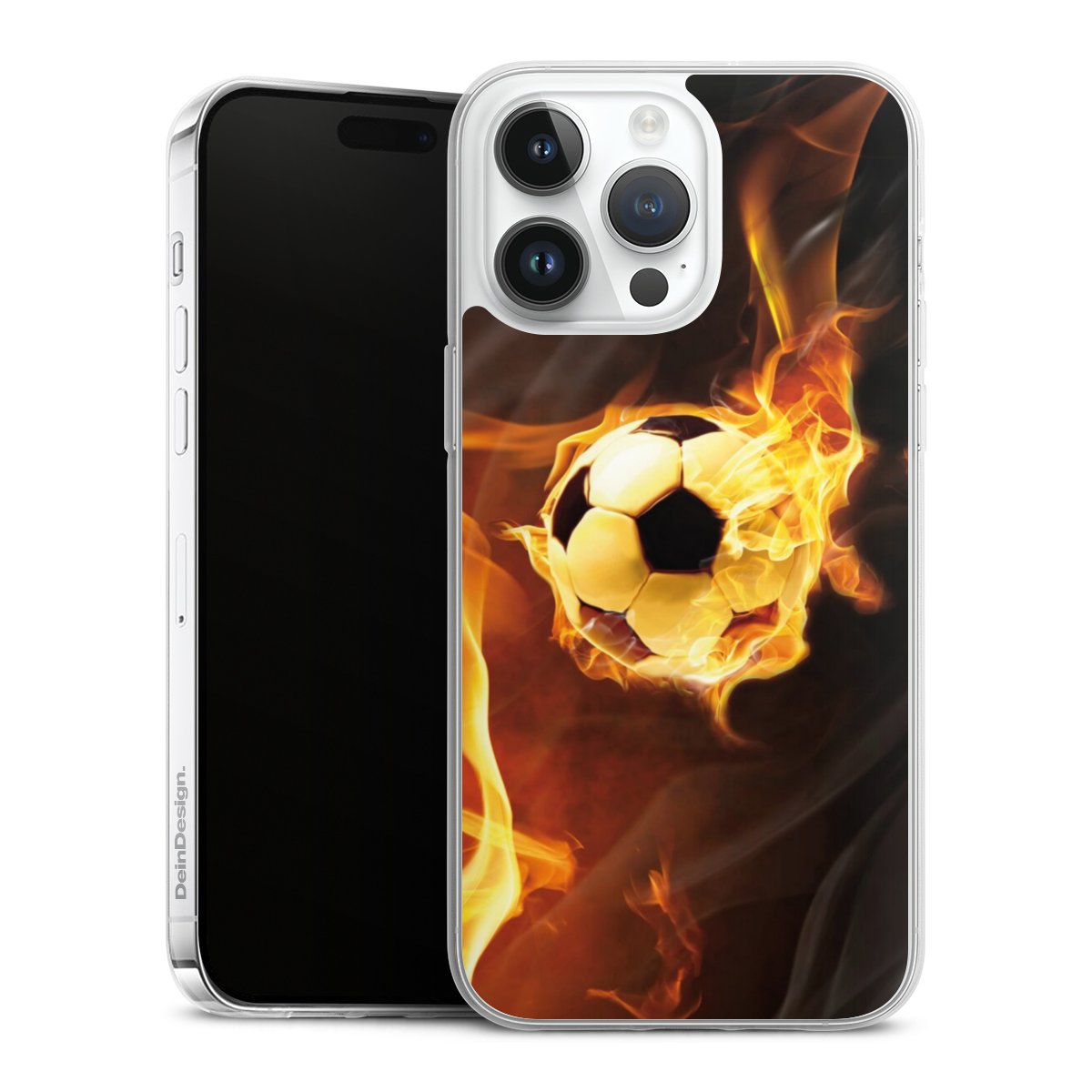 iPhone 14 Pro Max Handy Slim Case extra dünn Silikon Handyhülle transparent Hülle Ball Fire Soccer Silikon Slim Case