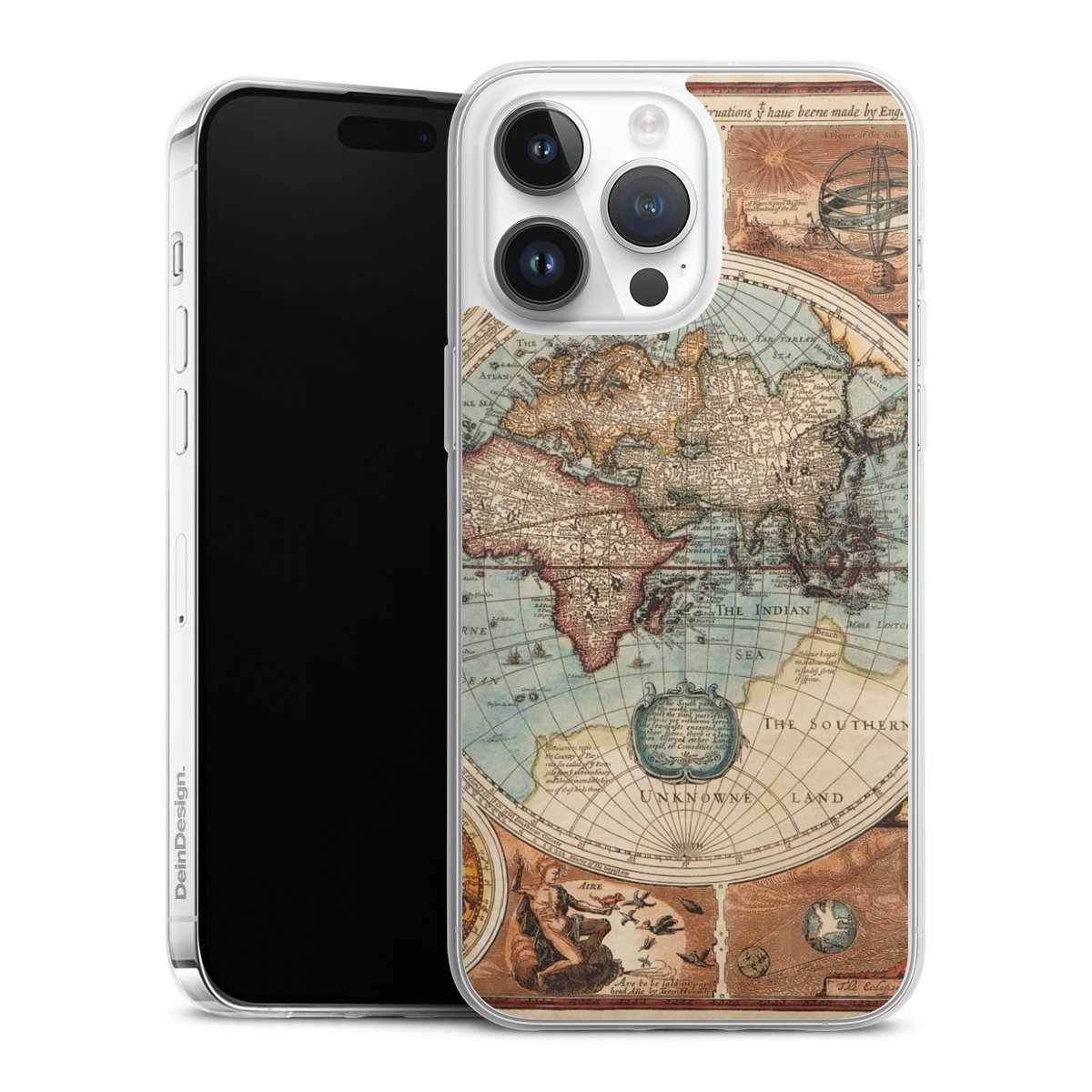 iPhone 14 Pro Max Handy Slim Case extra dünn Silikon Handyhülle transparent Hülle World Map Vintage Map Silikon Slim Case