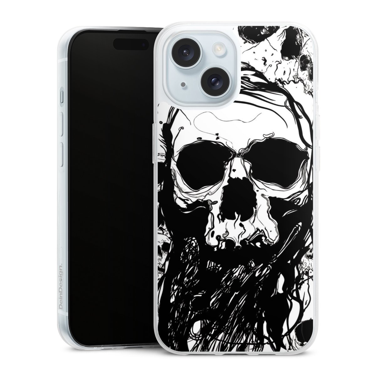 iPhone 15 Handy Slim Case extra dünn Silikon Handyhülle transparent Hülle Totenkopf Halloween Silikon Slim Case