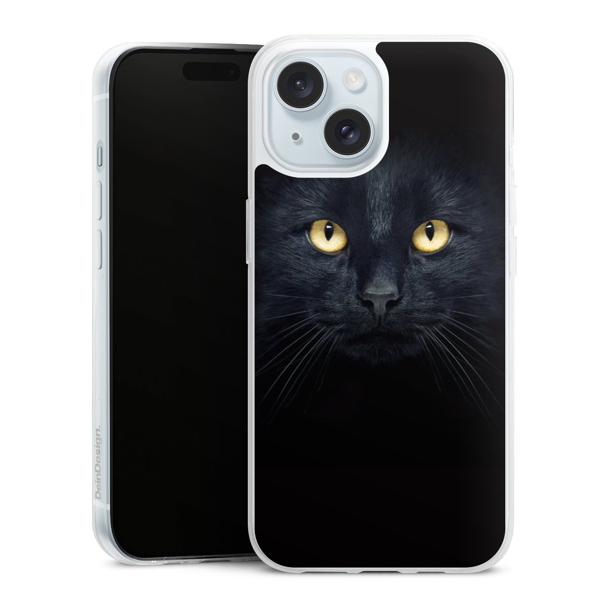 iPhone 15 Handy Slim Case extra dünn Silikon Handyhülle transparent Hülle Eye Cat Black Silikon Slim Case