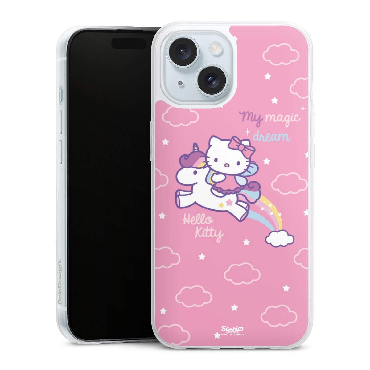 iPhone 15 Handy Slim Case extra dünn Silikon Handyhülle transparent Hülle Einhorn Official Licensed Product Hello Kitty Silikon Slim Case