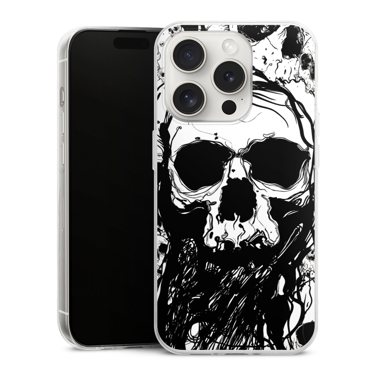 iPhone 15 Pro Handy Slim Case extra dünn Silikon Handyhülle transparent Hülle Totenkopf Halloween Silikon Slim Case