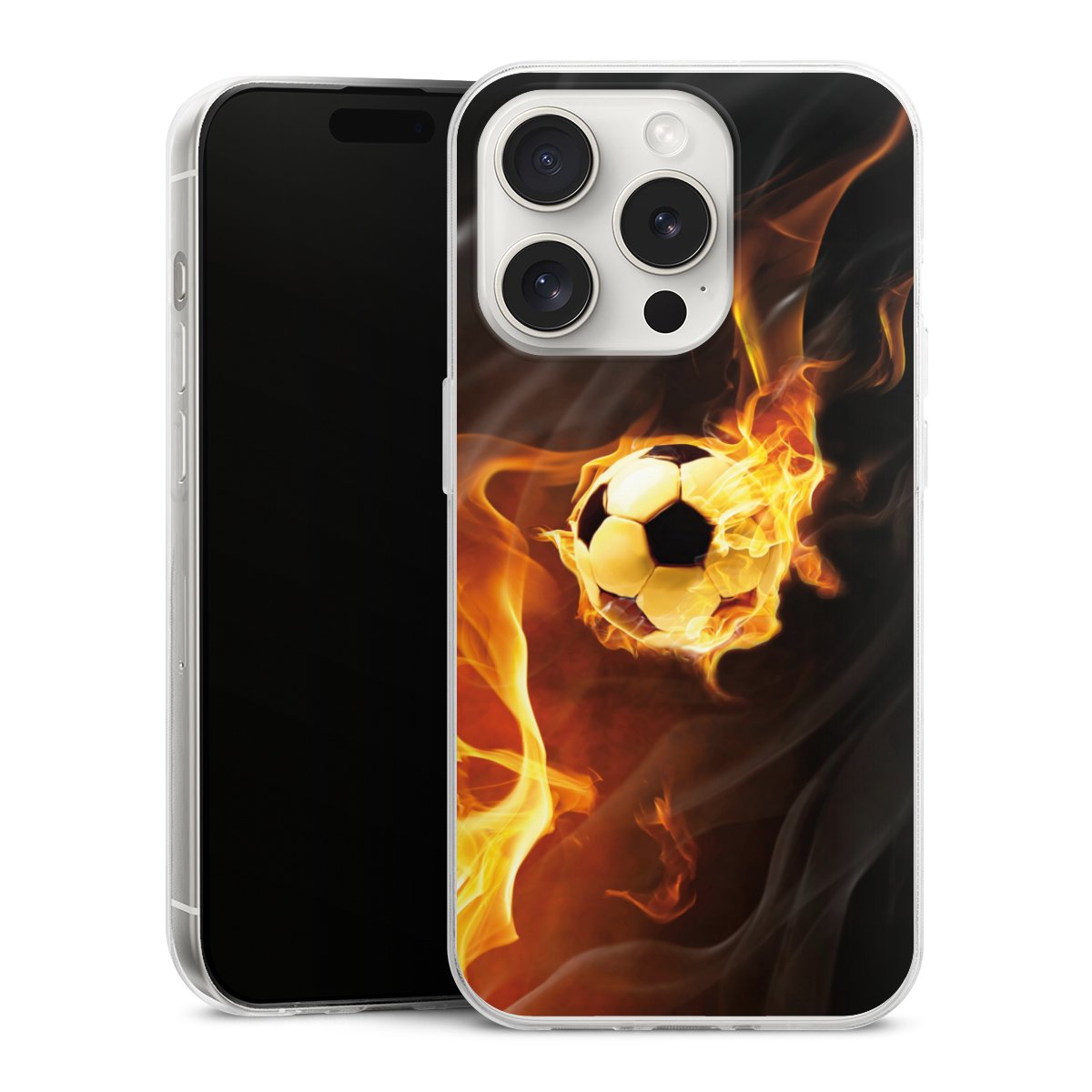 iPhone 15 Pro Handy Slim Case extra dünn Silikon Handyhülle transparent Hülle Ball Fire Soccer Silikon Slim Case