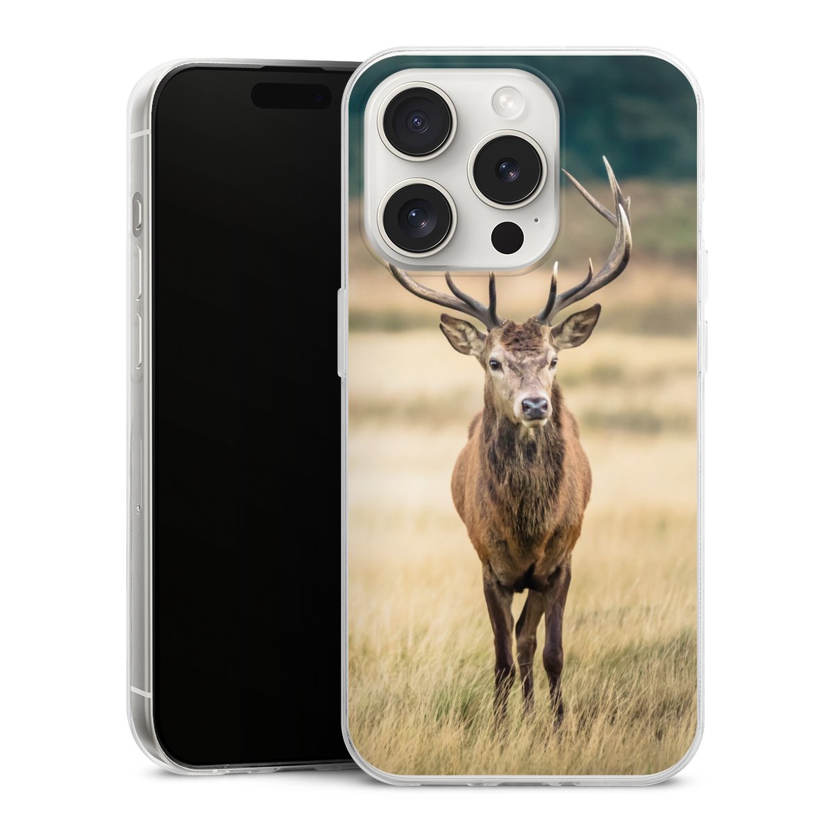 iPhone 15 Pro Handy Slim Case extra dünn Silikon Handyhülle transparent Hülle Deer Meadow Forrest Silikon Slim Case