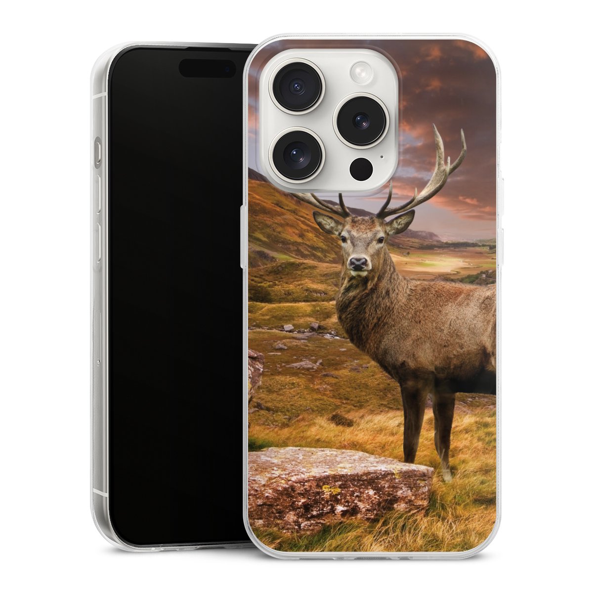 iPhone 15 Pro Handy Slim Case extra dünn Silikon Handyhülle transparent Hülle Meadow Mountain Deer Silikon Slim Case