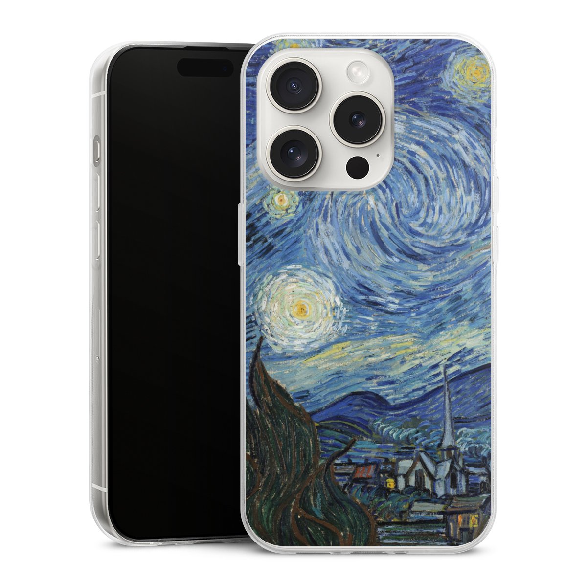 iPhone 15 Pro Handy Slim Case extra dünn Silikon Handyhülle transparent Hülle The Starry Night Kunst Vincent Van Gogh Silikon Slim Case