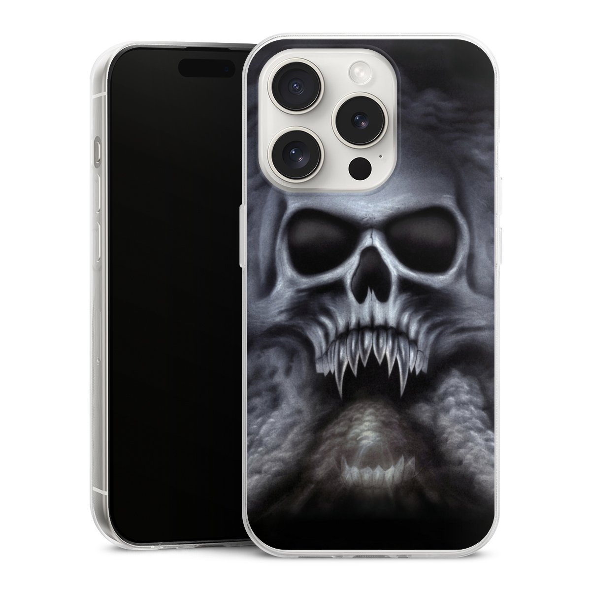 iPhone 15 Pro Handy Slim Case extra dünn Silikon Handyhülle transparent Hülle Totenkopf Skull Silikon Slim Case