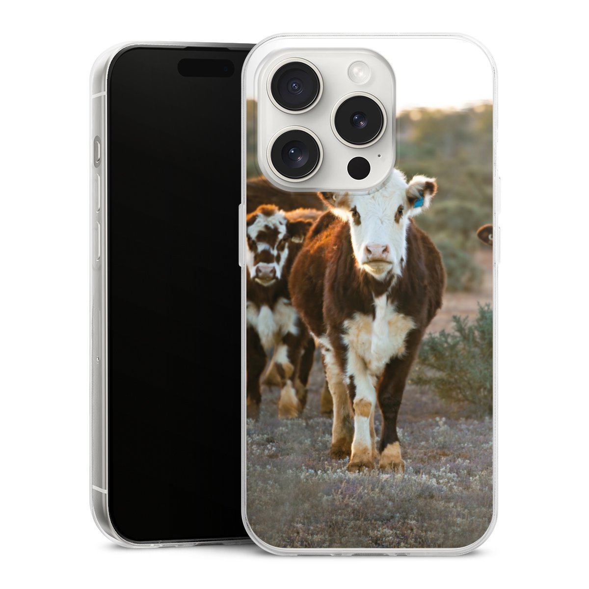 iPhone 15 Pro Handy Slim Case extra dünn Silikon Handyhülle transparent Hülle Cow Farmer Calf Silikon Slim Case