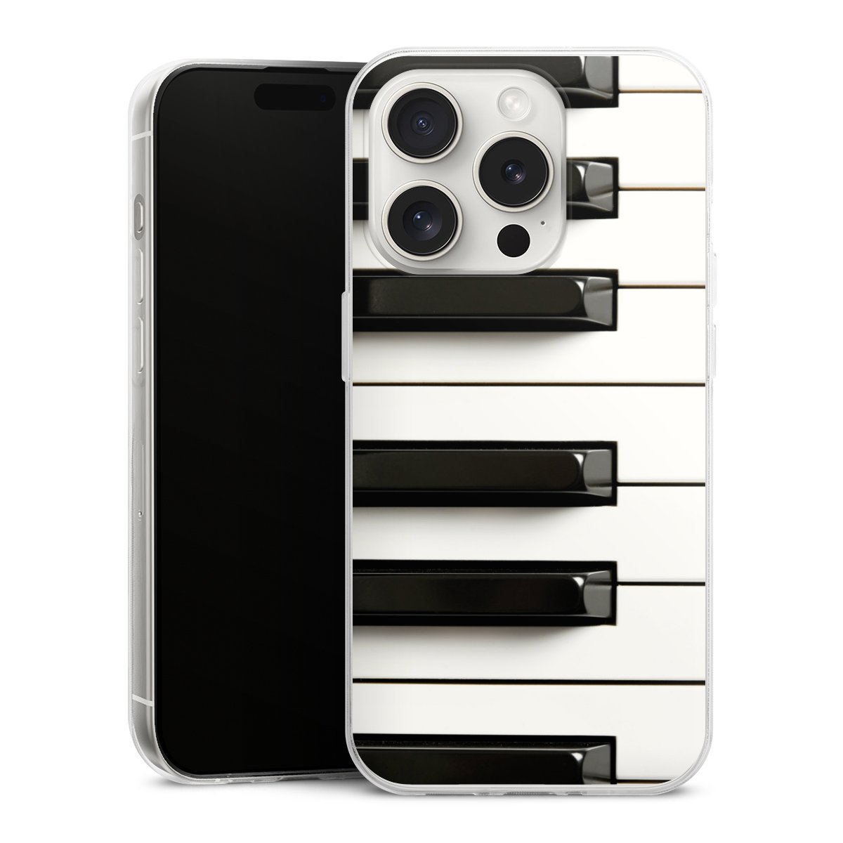 iPhone 15 Pro Handy Slim Case extra dünn Silikon Handyhülle transparent Hülle Klavier Piano Music Silikon Slim Case