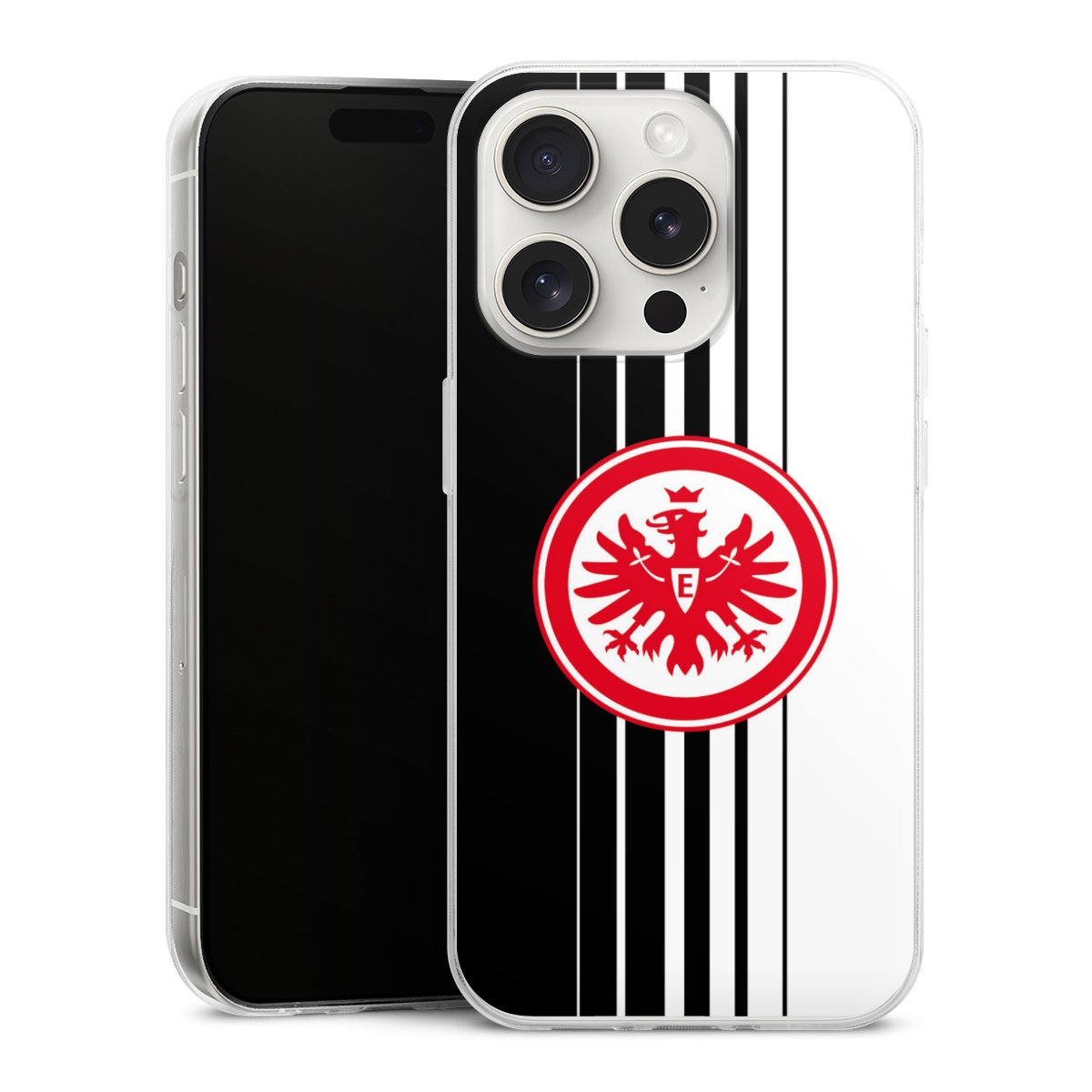 iPhone 15 Pro Handy Slim Case extra dünn Silikon Handyhülle transparent Hülle Stripes Eintracht Frankfurt Official Licensed Product Silikon Slim Case