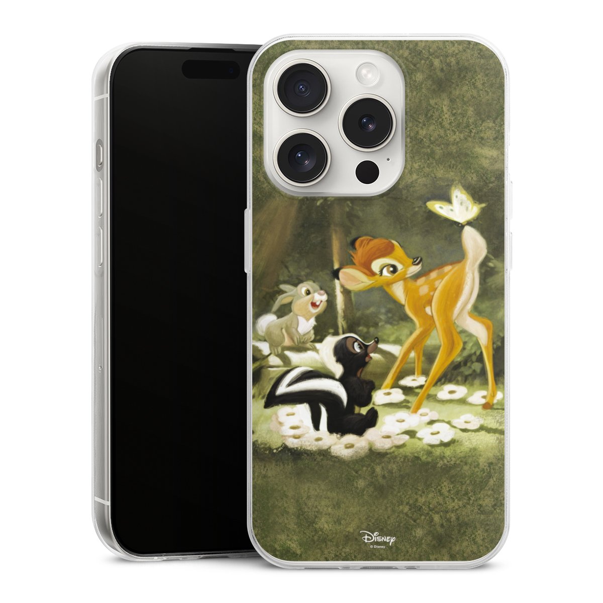 iPhone 15 Pro Handy Slim Case extra dünn Silikon Handyhülle transparent Hülle Disney Official Licensed Product Bambi Silikon Slim Case