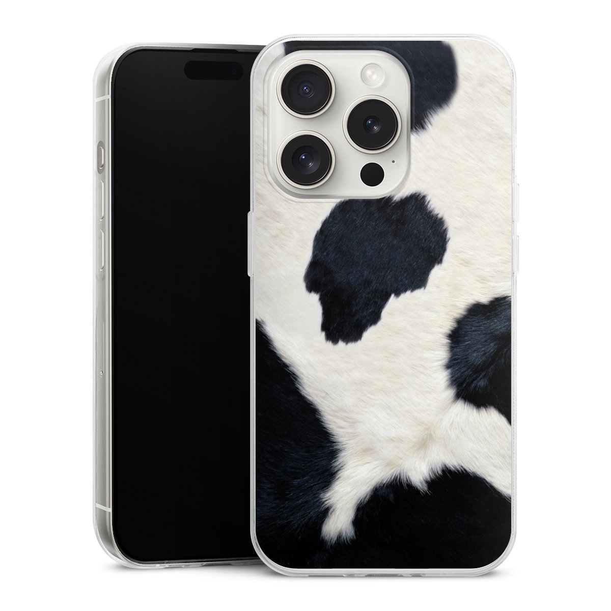 iPhone 15 Pro Handy Slim Case extra dünn Silikon Handyhülle transparent Hülle Animal Look Animal Print Cow Skin Silikon Slim Case