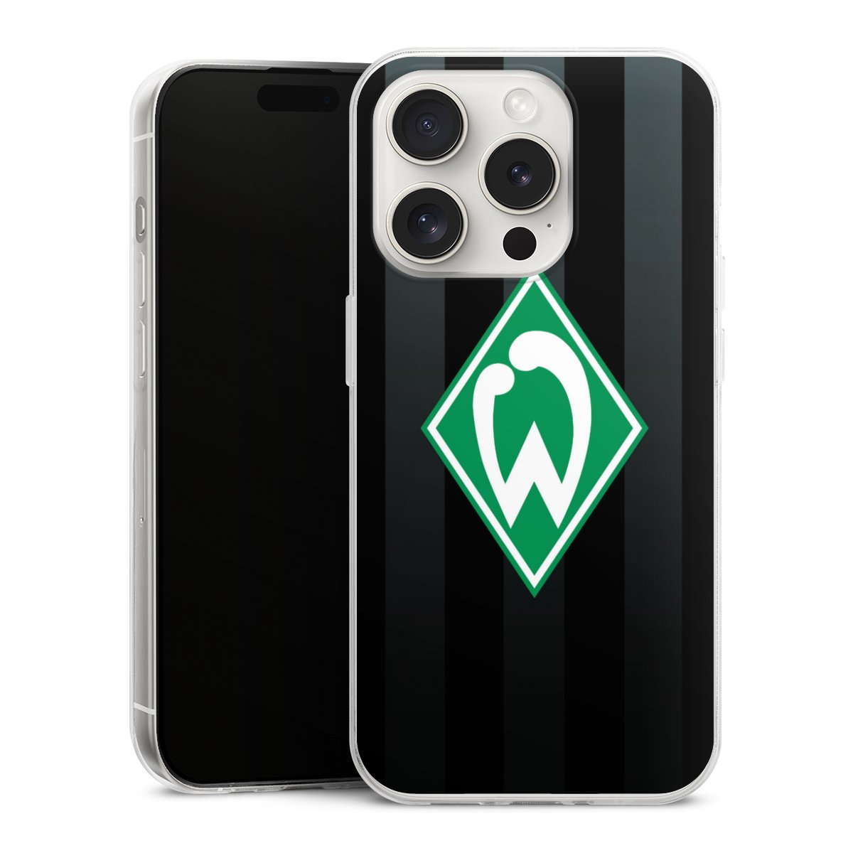 iPhone 15 Pro Handy Slim Case extra dünn Silikon Handyhülle transparent Hülle Stripes Sv Werder Bremen Official Licensed Product Silikon Slim Case