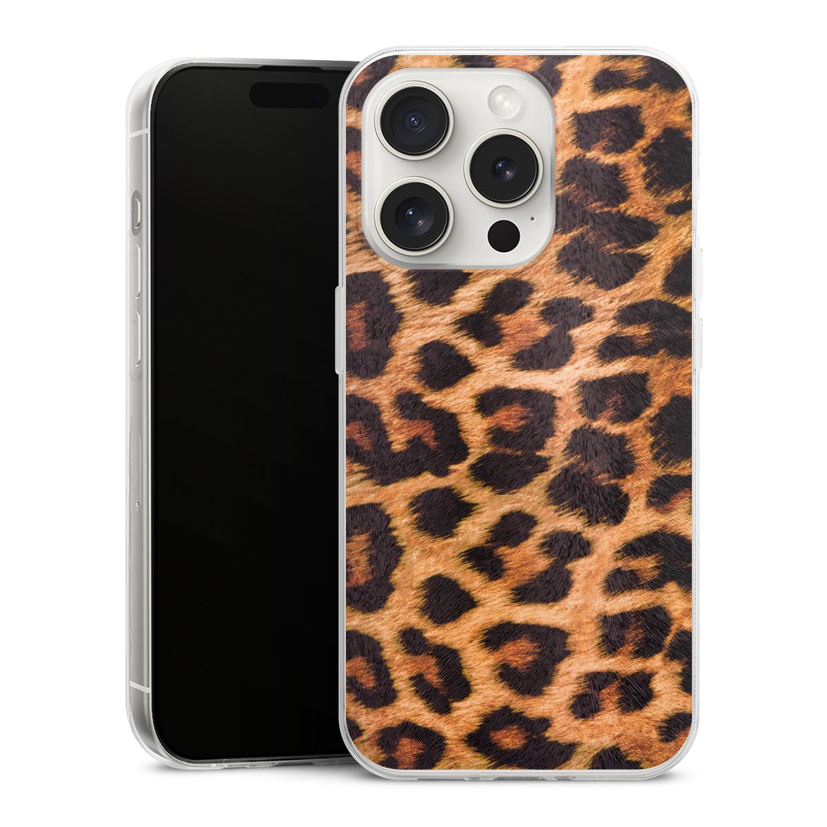 iPhone 15 Pro Handy Slim Case extra dünn Silikon Handyhülle transparent Hülle Animal Print Leopard Fur Silikon Slim Case