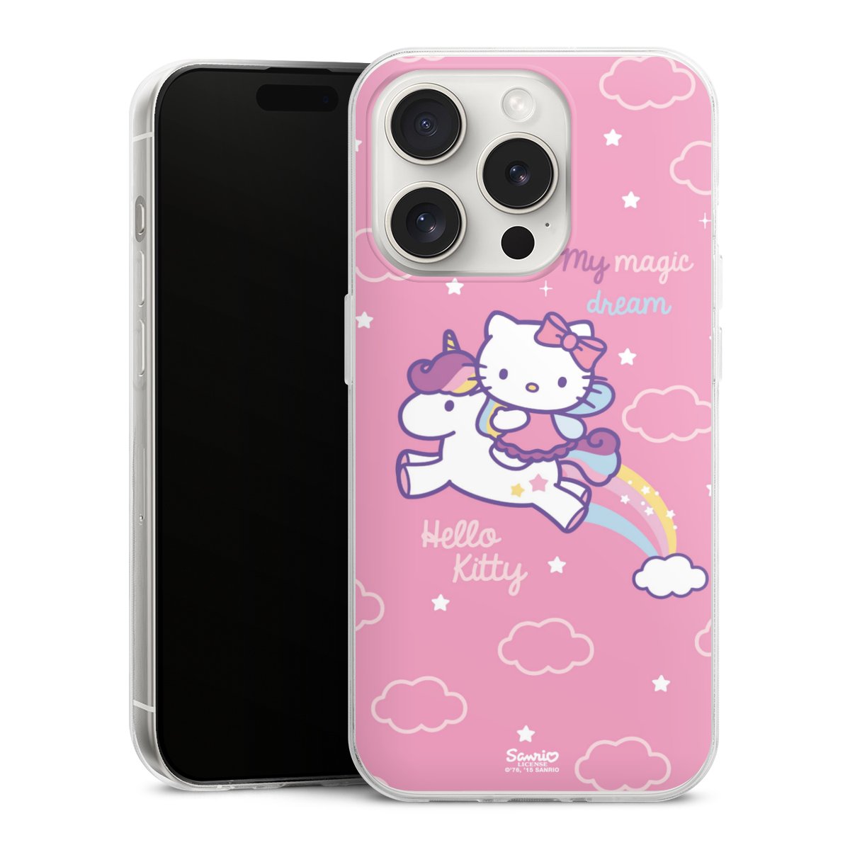 iPhone 15 Pro Handy Slim Case extra dünn Silikon Handyhülle transparent Hülle Einhorn Official Licensed Product Hello Kitty Silikon Slim Case