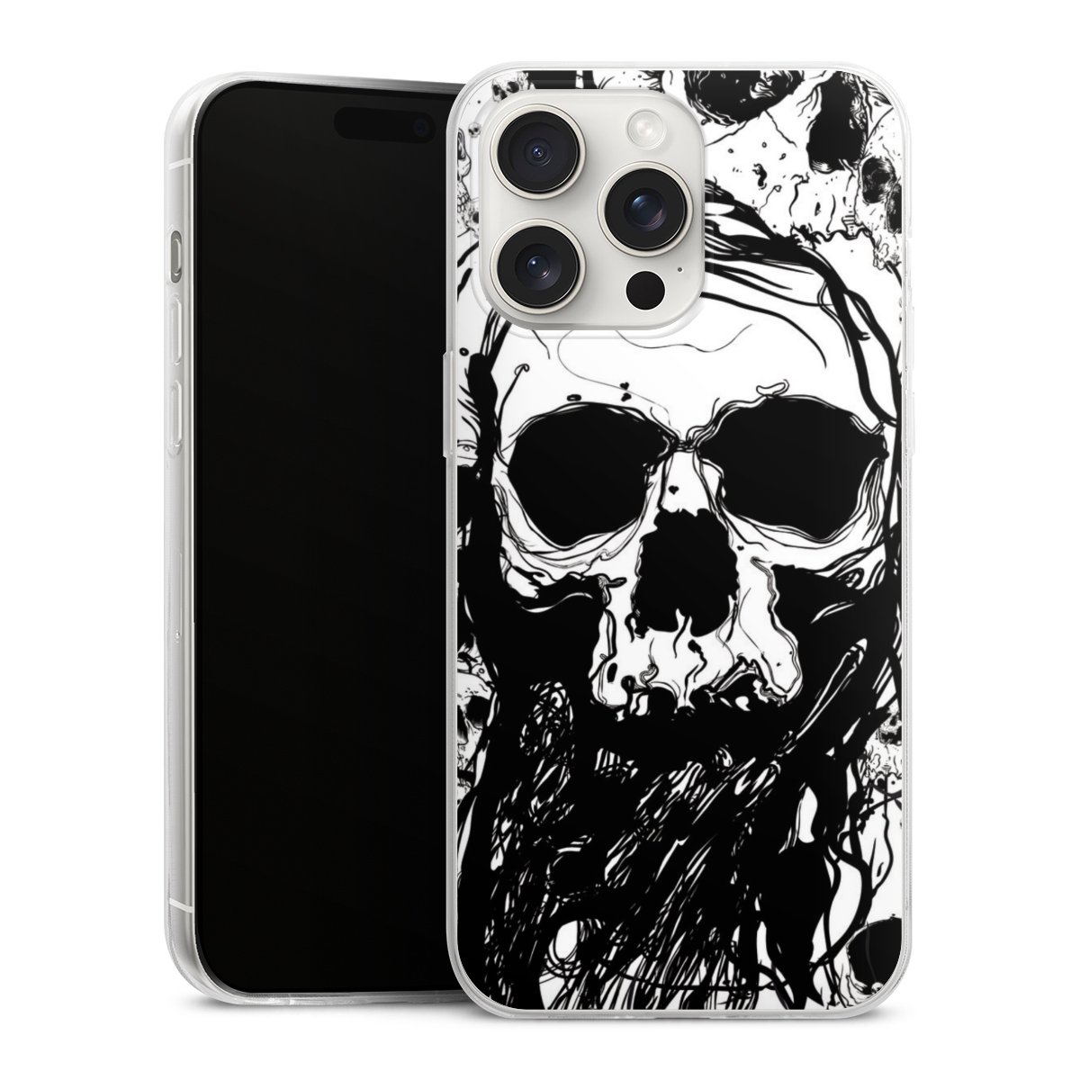 iPhone 15 Pro Max Handy Slim Case extra dünn Silikon Handyhülle transparent Hülle Totenkopf Halloween Silikon Slim Case