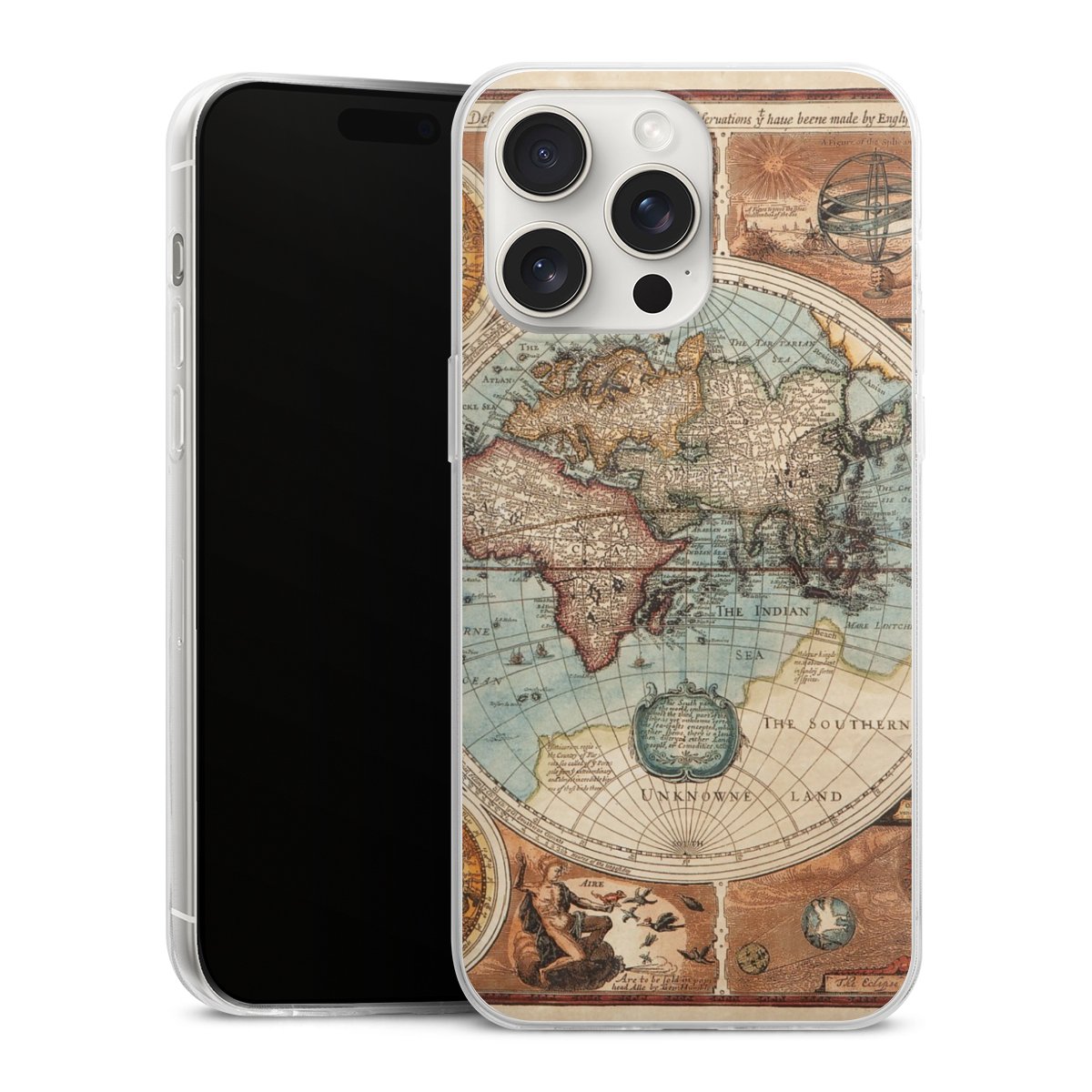 iPhone 15 Pro Max Handy Slim Case extra dünn Silikon Handyhülle transparent Hülle World Map Vintage Map Silikon Slim Case