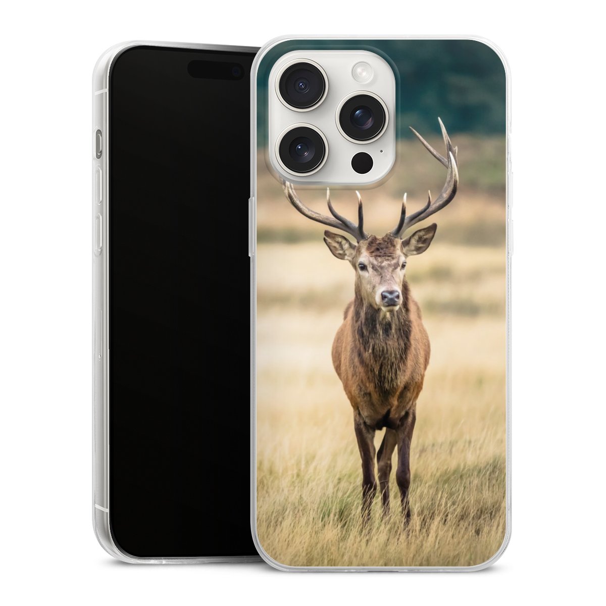 iPhone 15 Pro Max Handy Slim Case extra dünn Silikon Handyhülle transparent Hülle Deer Meadow Forrest Silikon Slim Case