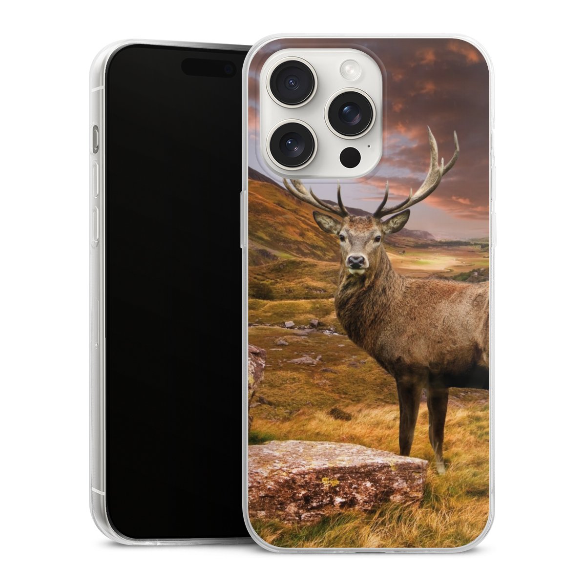 iPhone 15 Pro Max Handy Slim Case extra dünn Silikon Handyhülle transparent Hülle Meadow Mountain Deer Silikon Slim Case