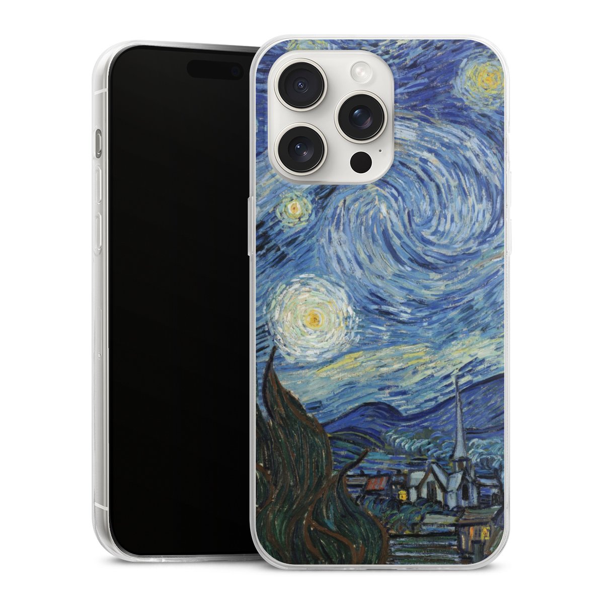 iPhone 15 Pro Max Handy Slim Case extra dünn Silikon Handyhülle transparent Hülle The Starry Night Kunst Vincent Van Gogh Silikon Slim Case